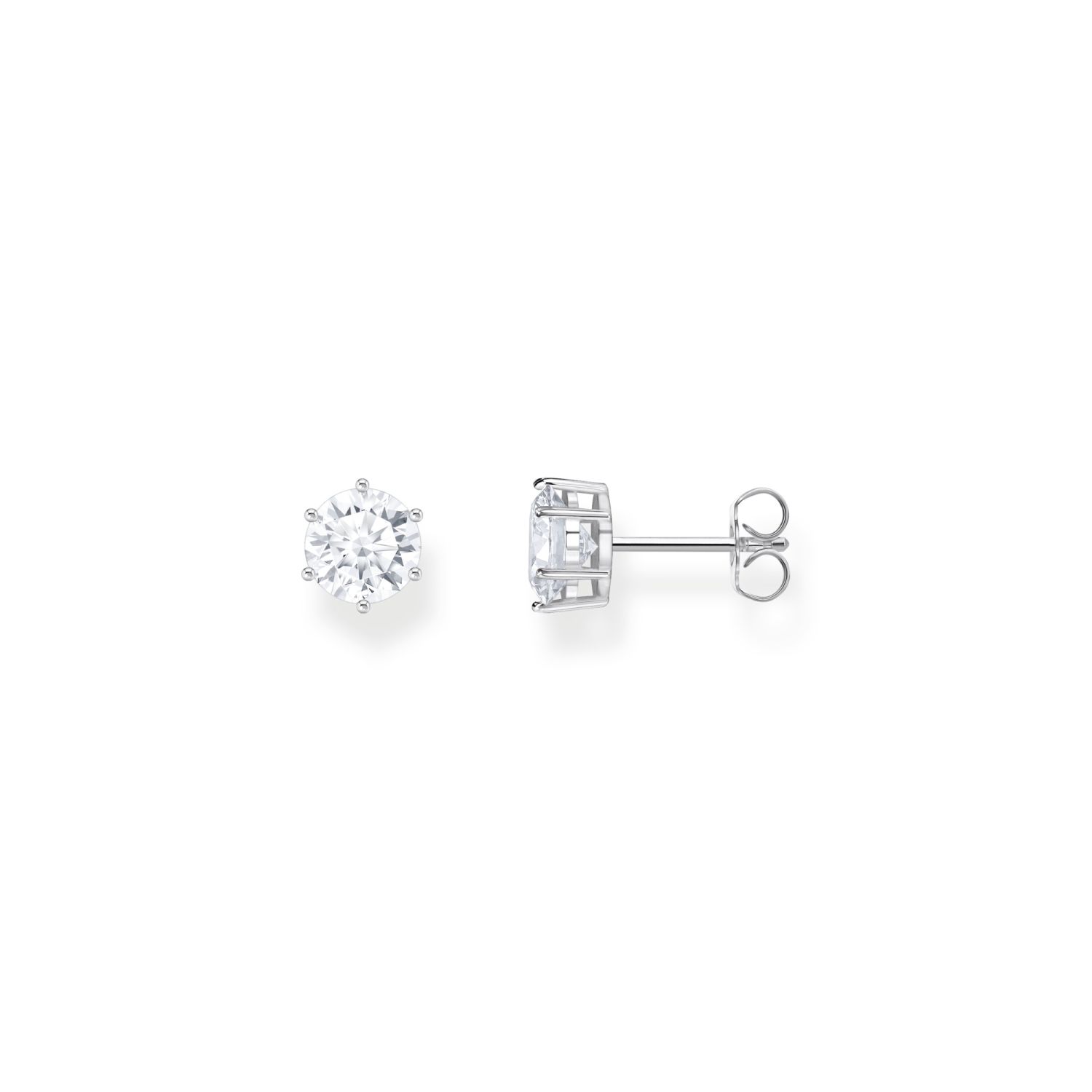 Thomas Sabo Ohrstecker Damen aus 925 Silber mit großem weißen Zirkonia Stein, silberfarben, 7x7 mm