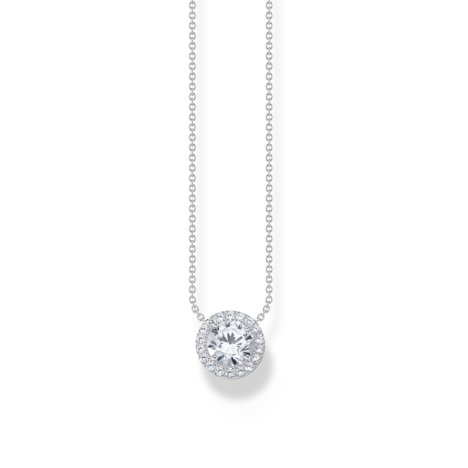 Thomas Sabo Damen Kette mit Halo-Anhänger aus 925 Silber und Zirkonia, 40-45 cm, silberfarben