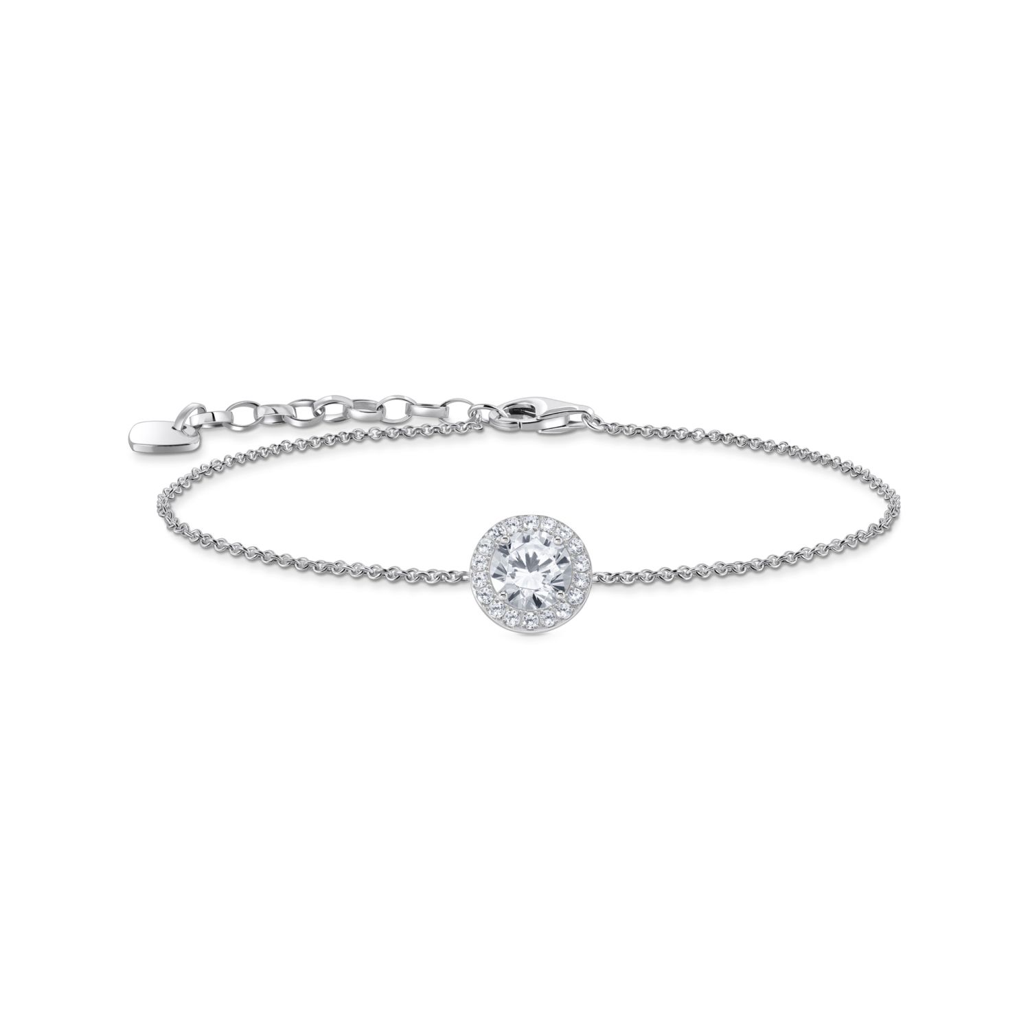 Thomas Sabo Damen Armband mit Halo-Anhänger und Zirkonia, silberfarben, 925 Silber, 16-19 cm