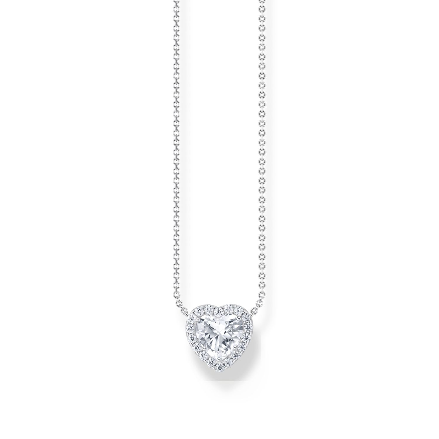 Thomas Sabo Damen Kette mit Herz-Halo-Anhänger aus 925 Silber und Zirkonia, 40-45 cm lang