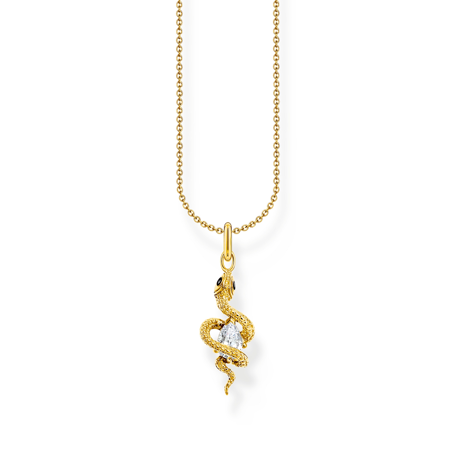Thomas Sabo Damen Kette 925 Silber vergoldet mit Zirkonia Schlangen-Anhänger, 45cm