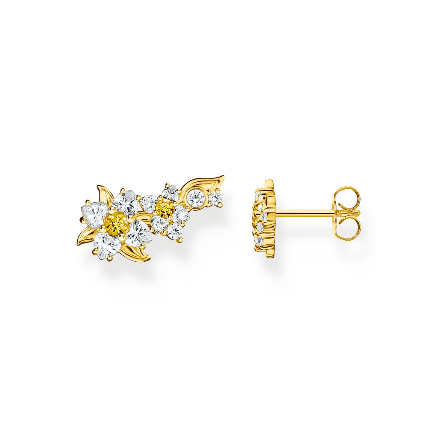 Thomas Sabo Damen Ohrstecker Blume, 925 Silber vergoldet, Zirkonia, 8.5x15.5mm