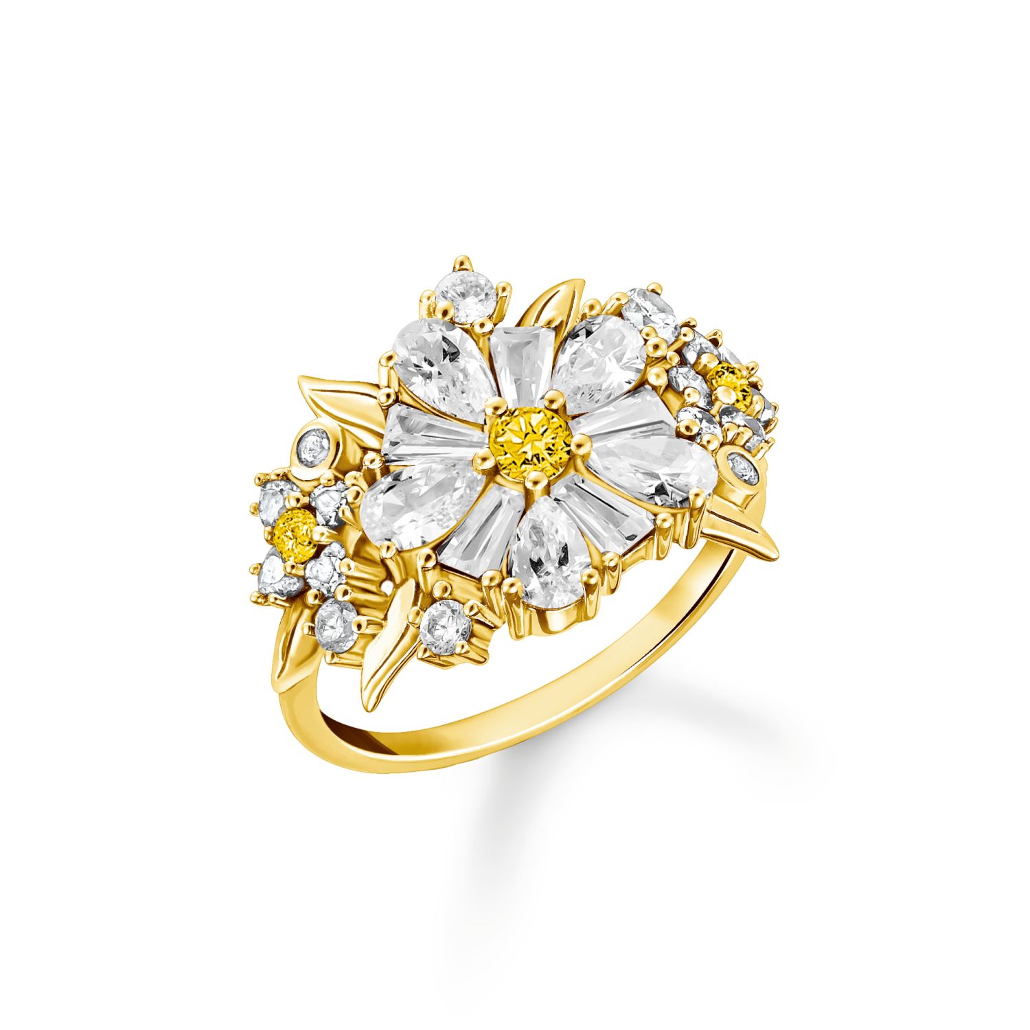 Thomas Sabo Damen Cocktailring Lovely Daisy, 925 Silber vergoldet, Zirkonia, Größe 56