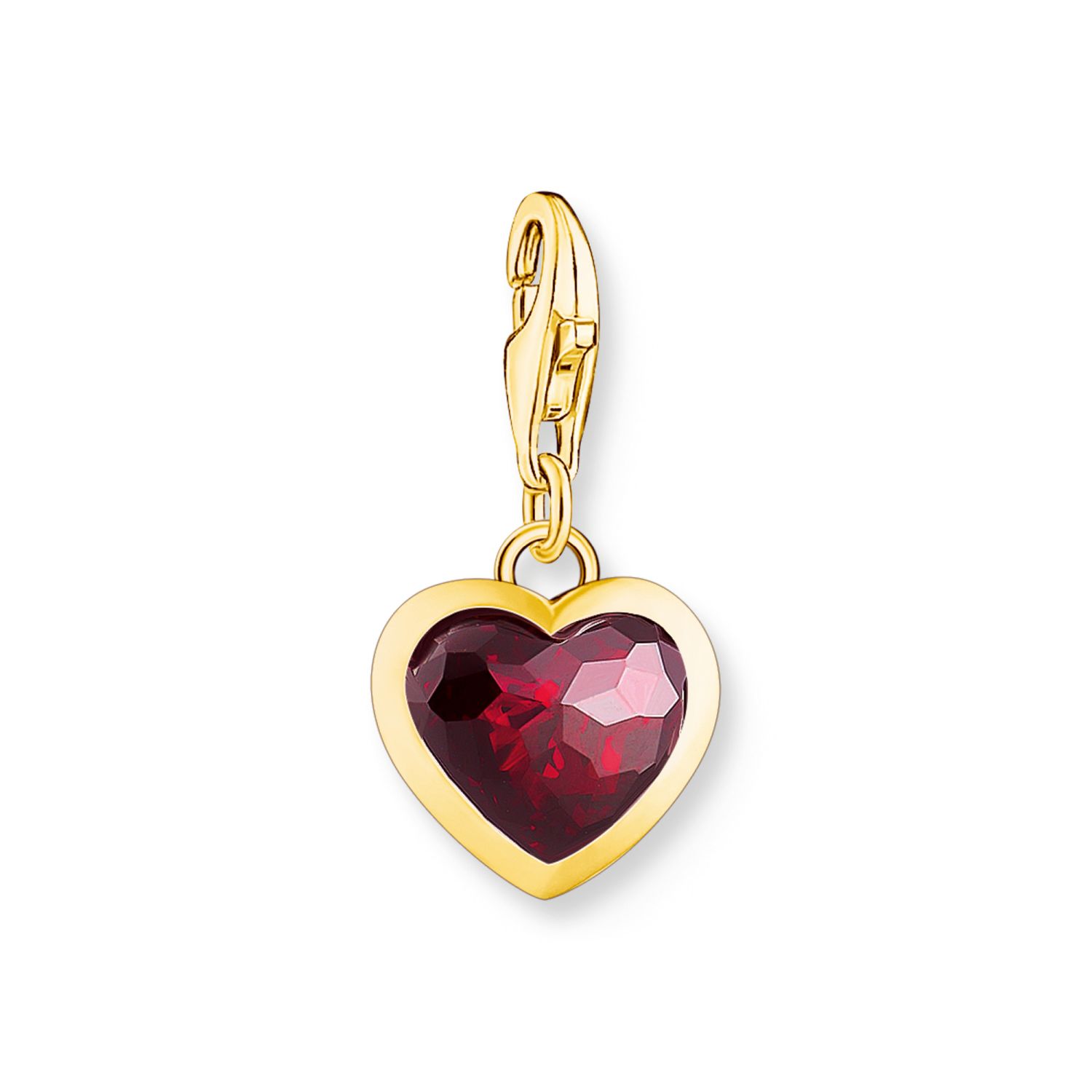 Thomas Sabo Charm Anhänger Herz, 925 Silber vergoldet, Zirkonia rot, 21x10,5mm