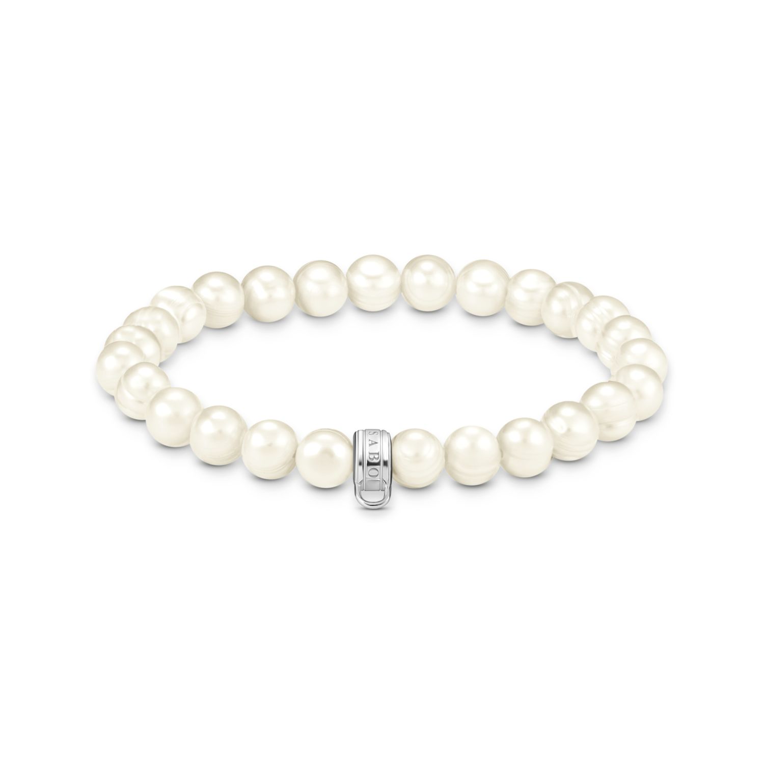 Thomas Sabo Charm-Armband mit 8mm Süßwasserzuchtperle aus 925 Silber für Damen, silber-weiß, 15cm