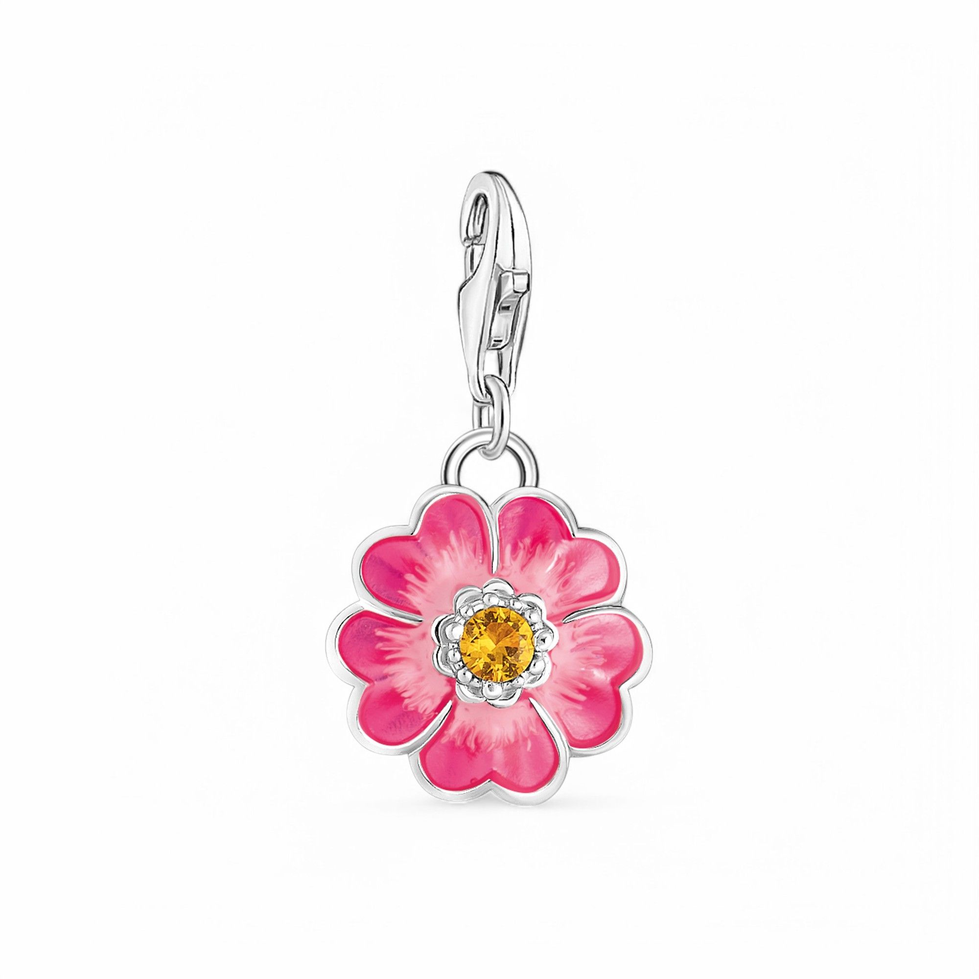 Thomas Sabo Charm-Anhänger Blume pink aus 925er Silber mit Zirkonia für Damen, 24,5x13mm