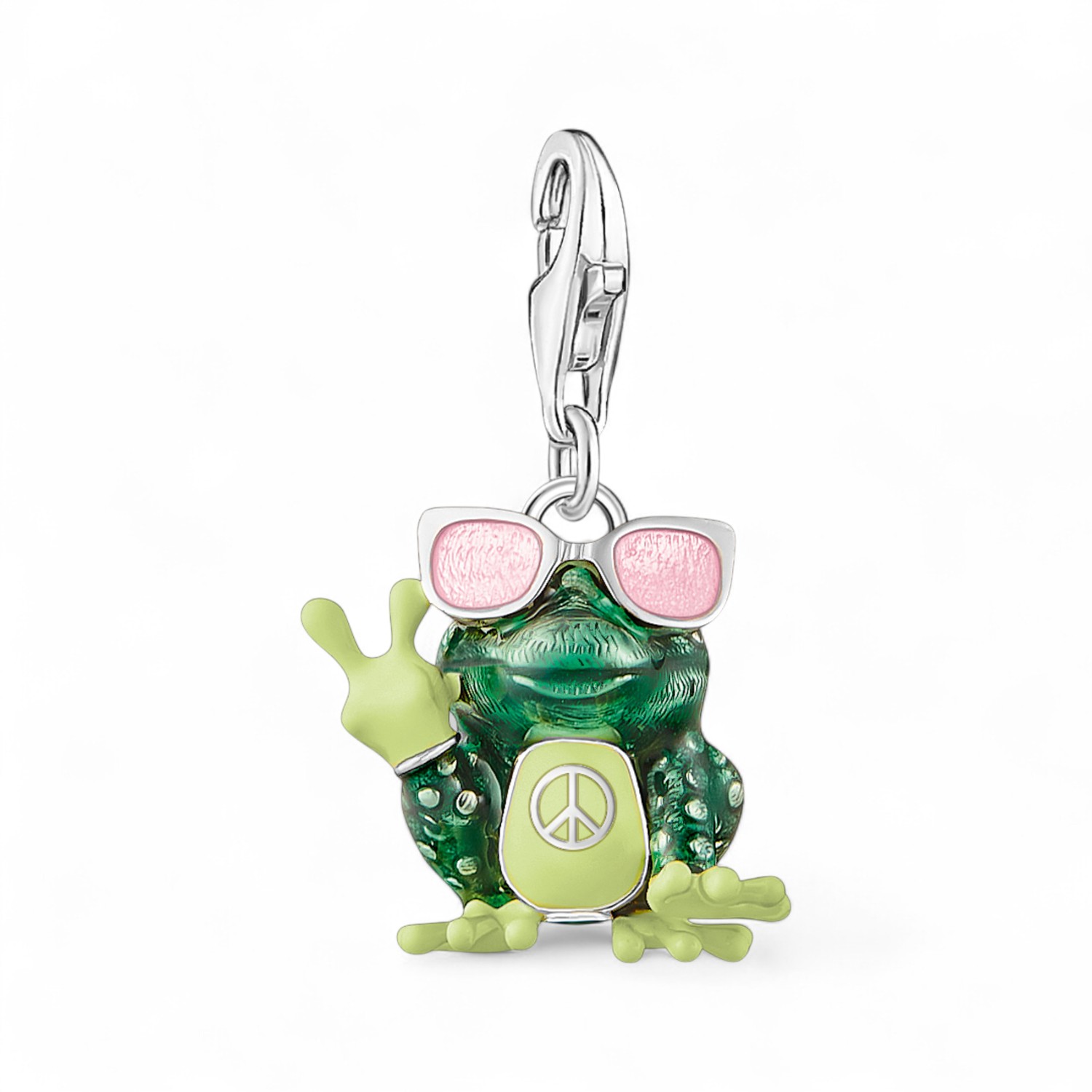 Charm-Anhänger Frosch mit Sonnenbrille aus 925 Silber von Thomas Sabo – Damen, Peace-Zeichen, Zirkonia,