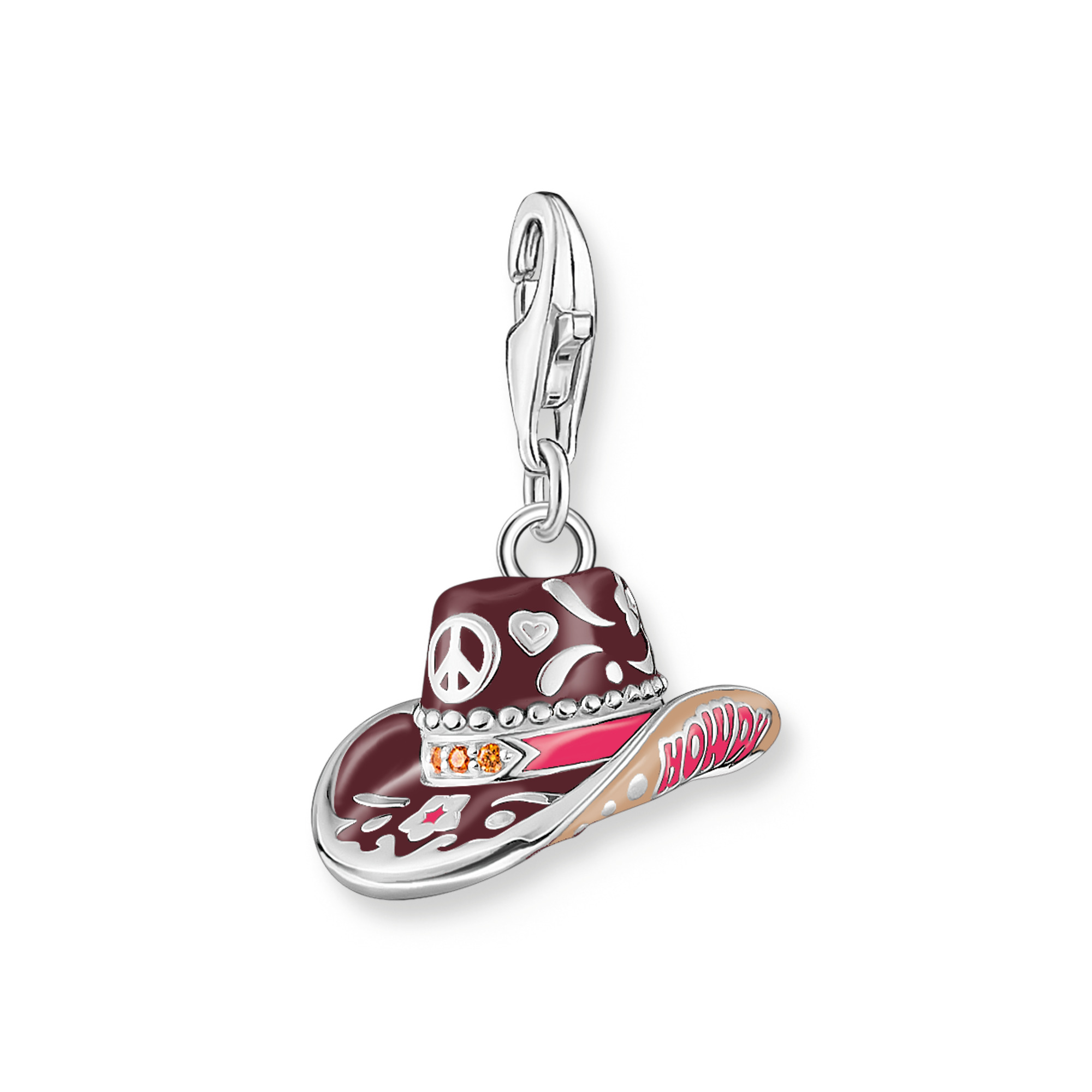 Thomas Sabo Charm-Anhänger Cowboy-Hut aus 925 Silber mit Zirkonia für Damen, ca. 17x21mm, silber-braun-rosa