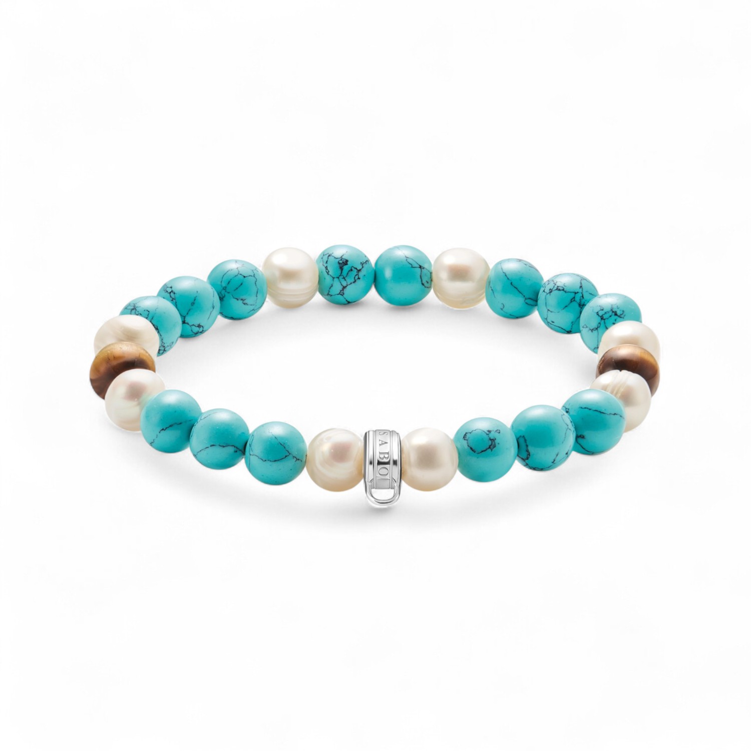 Thomas Sabo Damen Armband aus 925 Silber mit Türkis und Tigerauge, 15cm, recyceltes Design, bunt