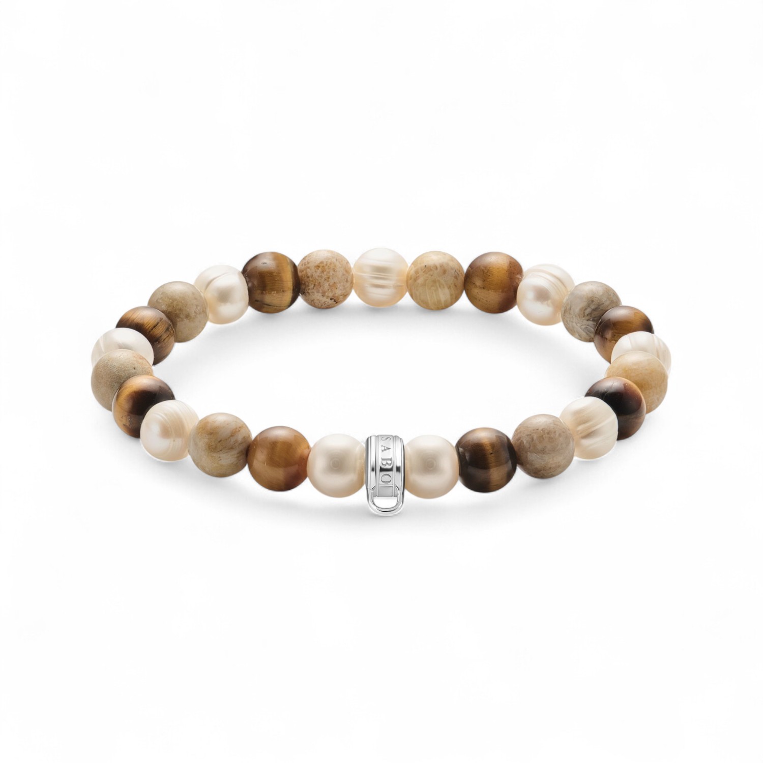 Thomas Sabo Damen Armband aus 925 Silber mit Jaspis und Süßwasserperle, 17cm, braun-weiß-silberfarben