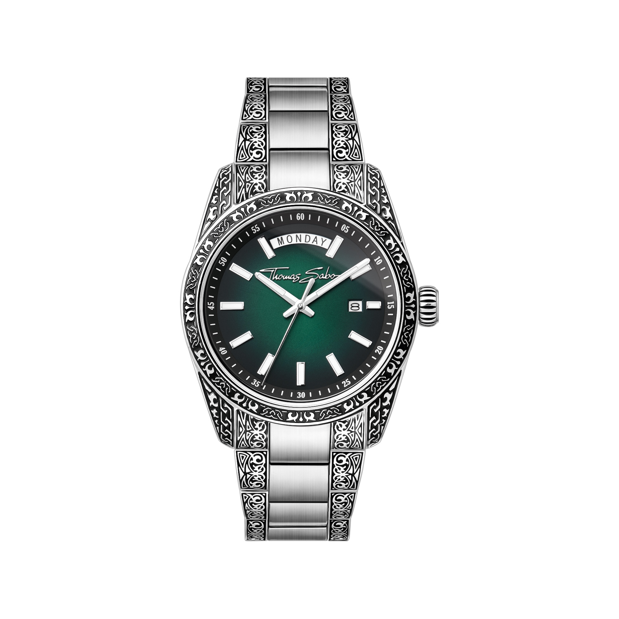 Thomas Sabo Uhr Rebel at Heart Revive, 40mm, silberfarben, rauchgrün, Edelstahl, Quarz-Analog, 5 Bar