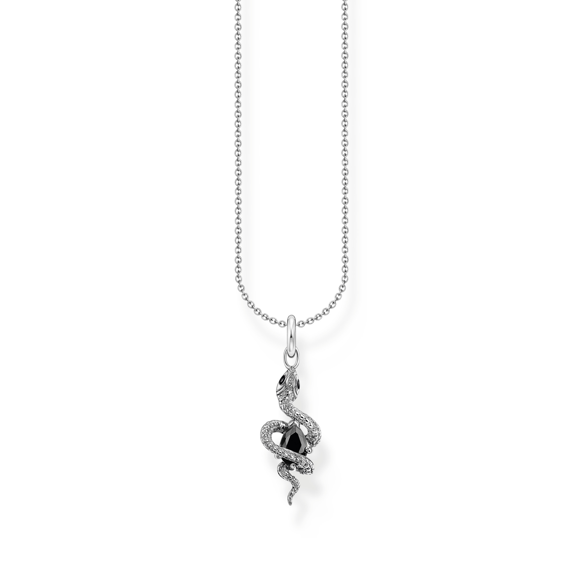 Thomas Sabo Damen Kette mit Schlangenanhänger aus 925 Silber, Zirkonia, 40-45 cm, silberfarben-schwarz