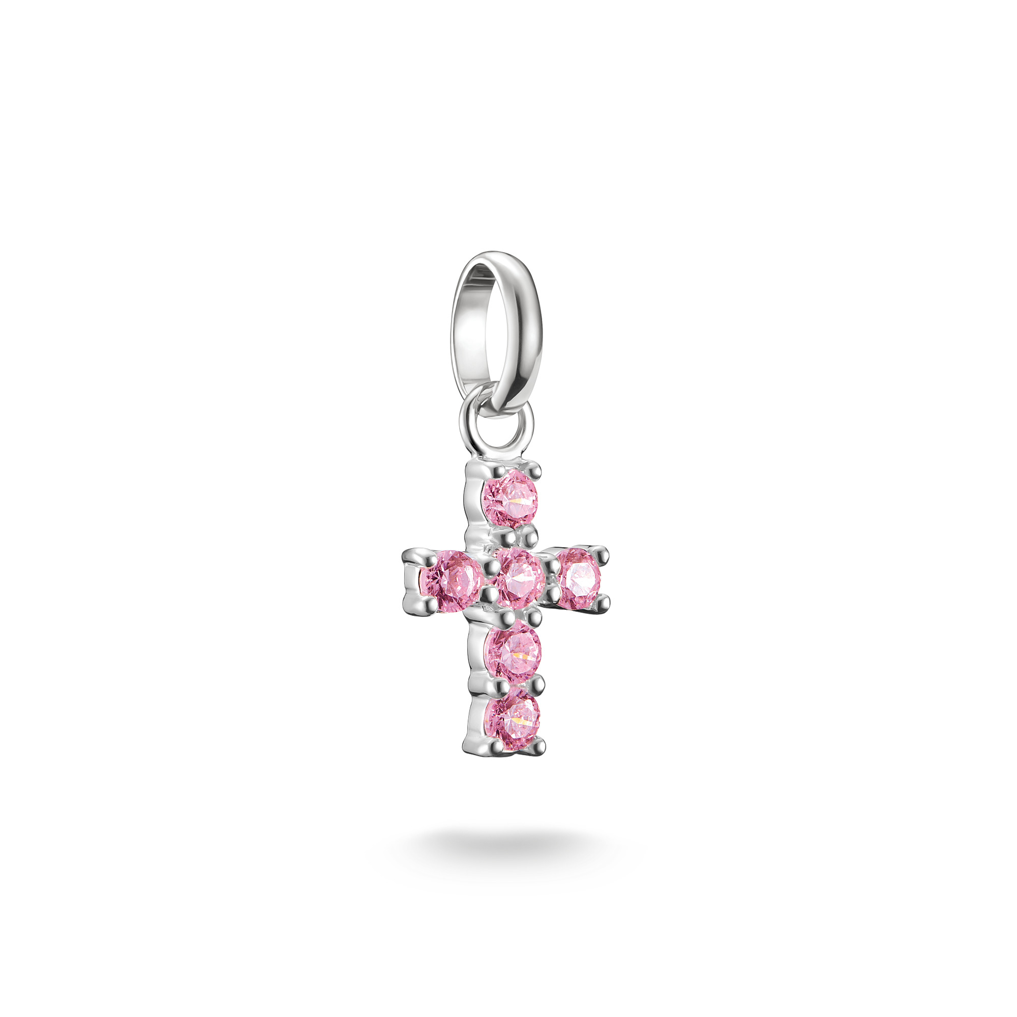 Thomas Sabo Charm-Anhänger Kreuz aus 925 Silber mit pinken Zirkonia-Steinen für Damen und Kinder