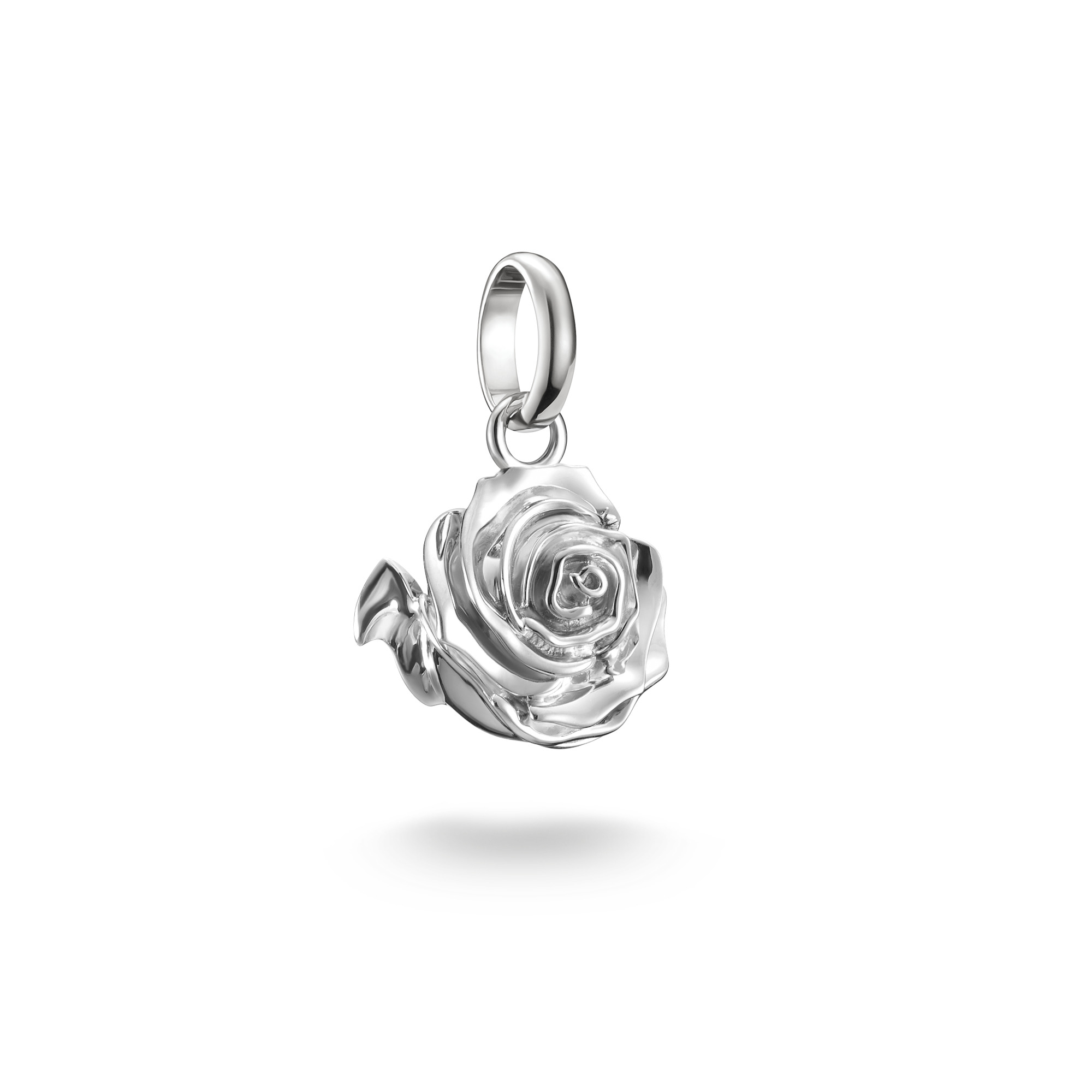 Thomas Sabo Charm-Anhänger Rosenblüte aus 925 Silber für Damen, silberfarben, 11x18 mm
