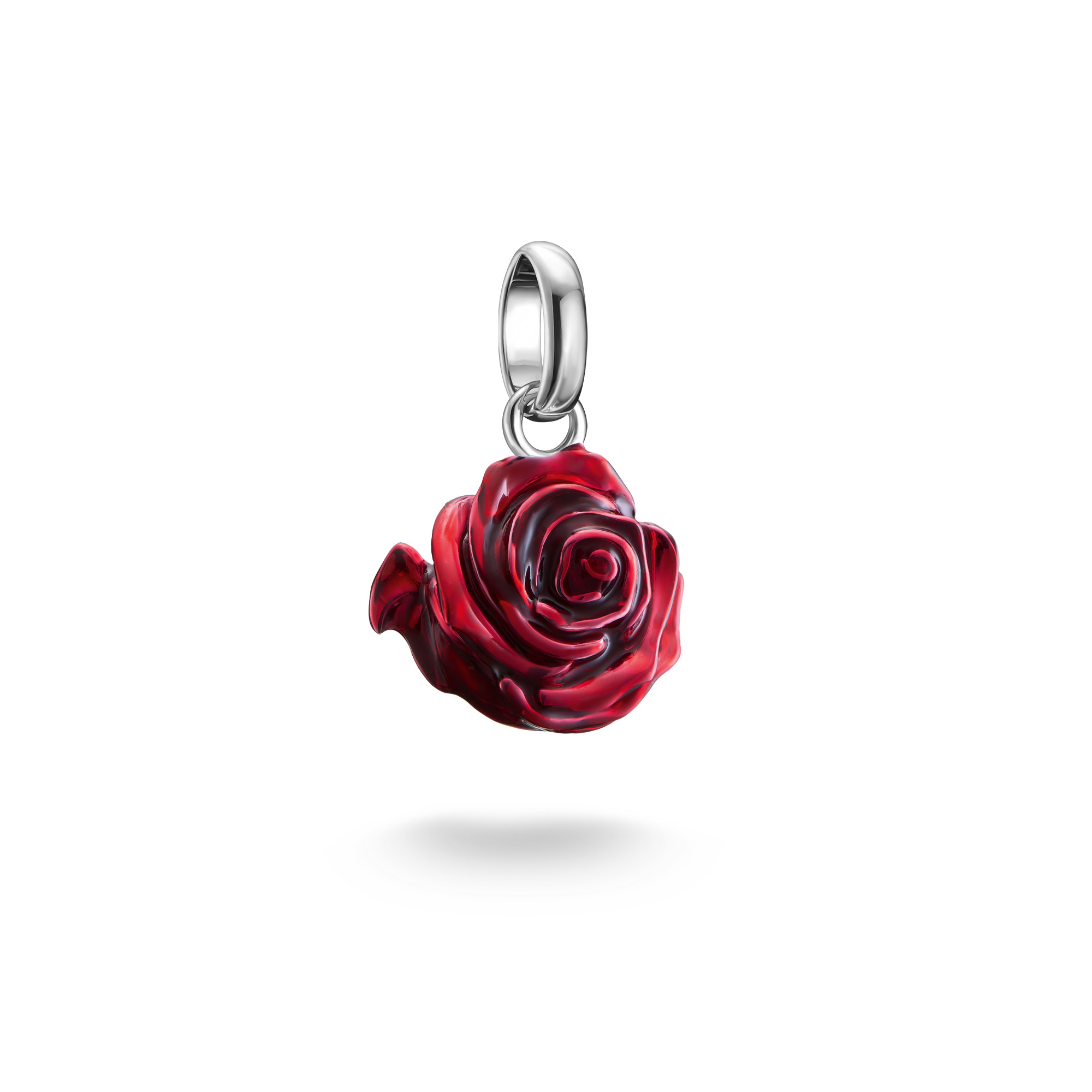 Thomas Sabo Charm-Anhänger Rosenblüte rot aus 925er Silber für Damen, 18x11mm, silberfarben