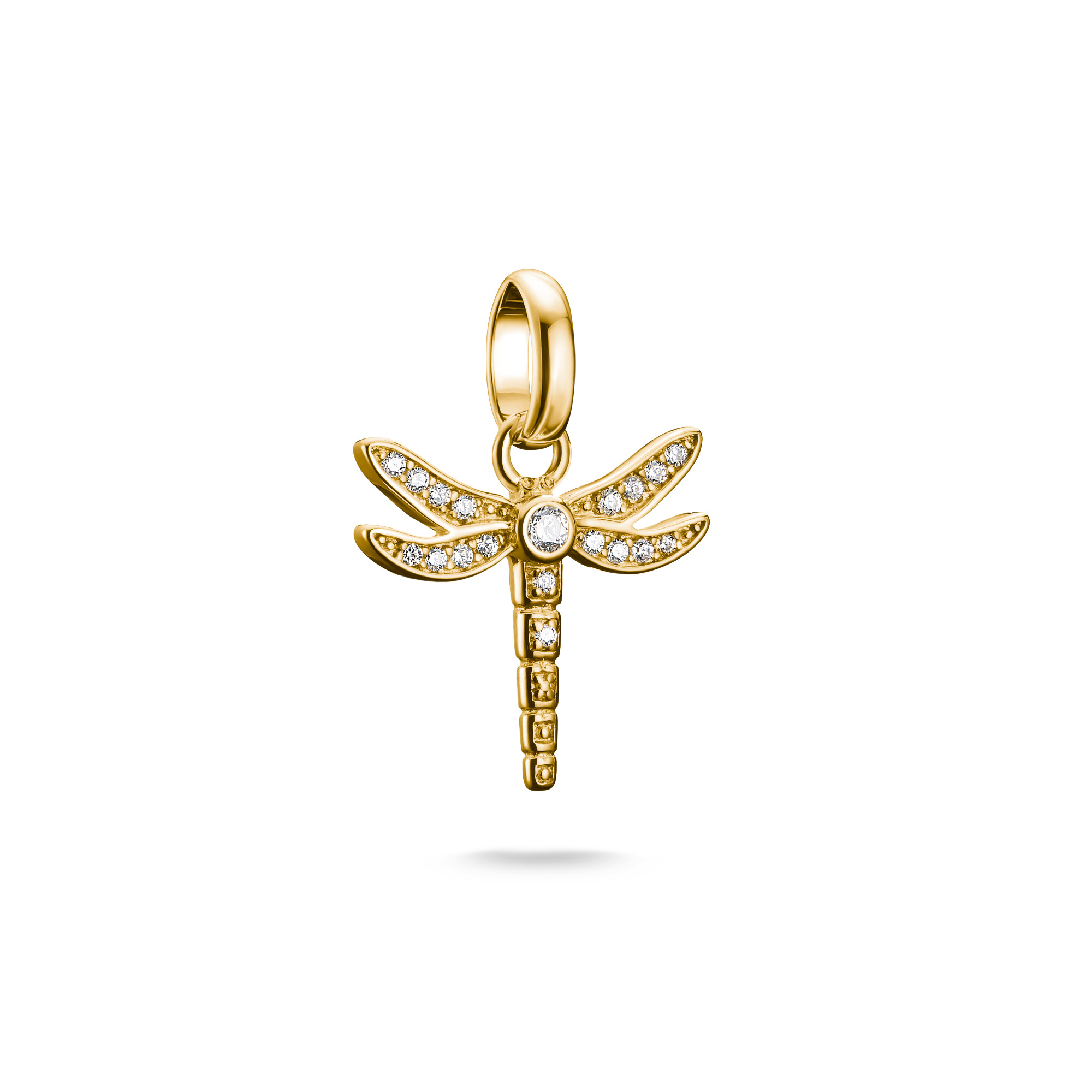 Thomas Sabo Charm-Anhänger Libelle aus vergoldetem 925 Silber mit Zirkonia für Damen und Kinder, goldfarben