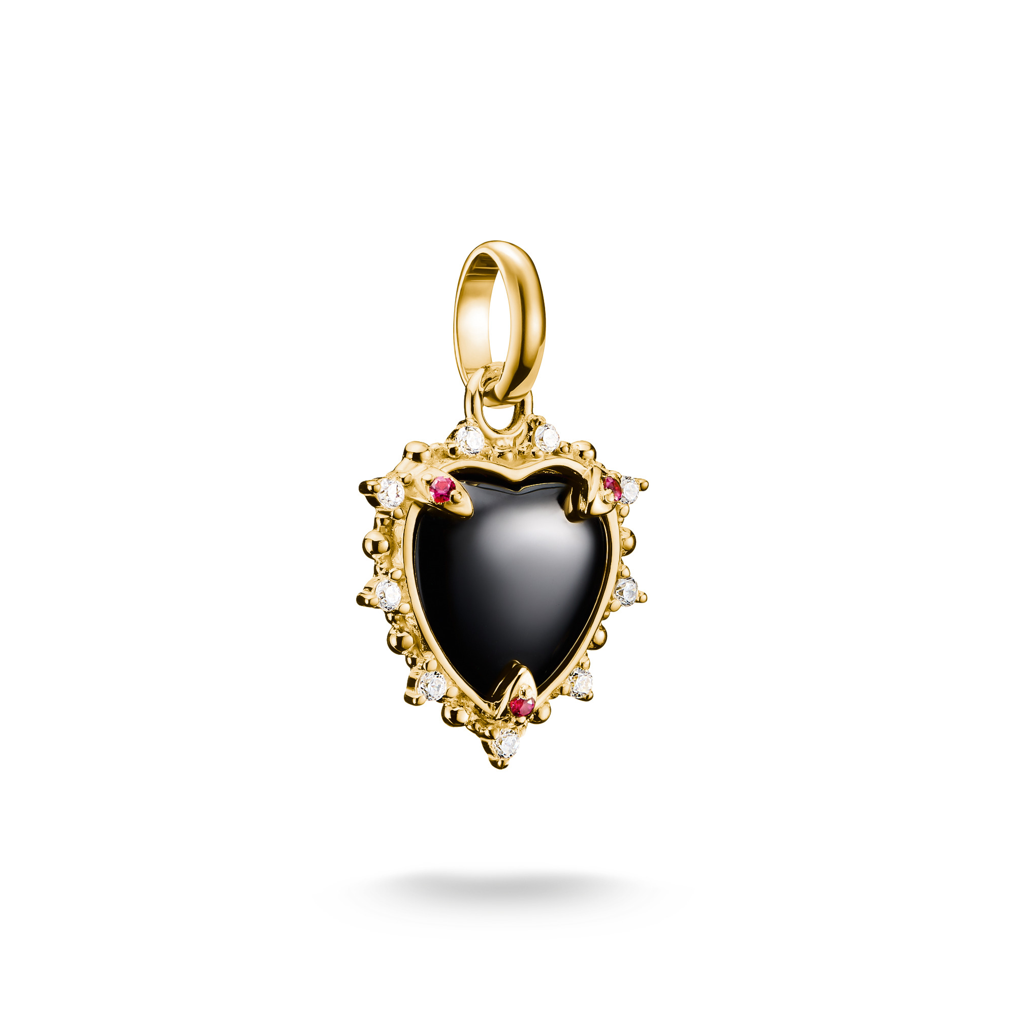 Thomas Sabo Charm-Anhänger Vintage-Herz schwarz mit Lab Grown Rubin, 925 Silber vergoldet für Damen und Kinder