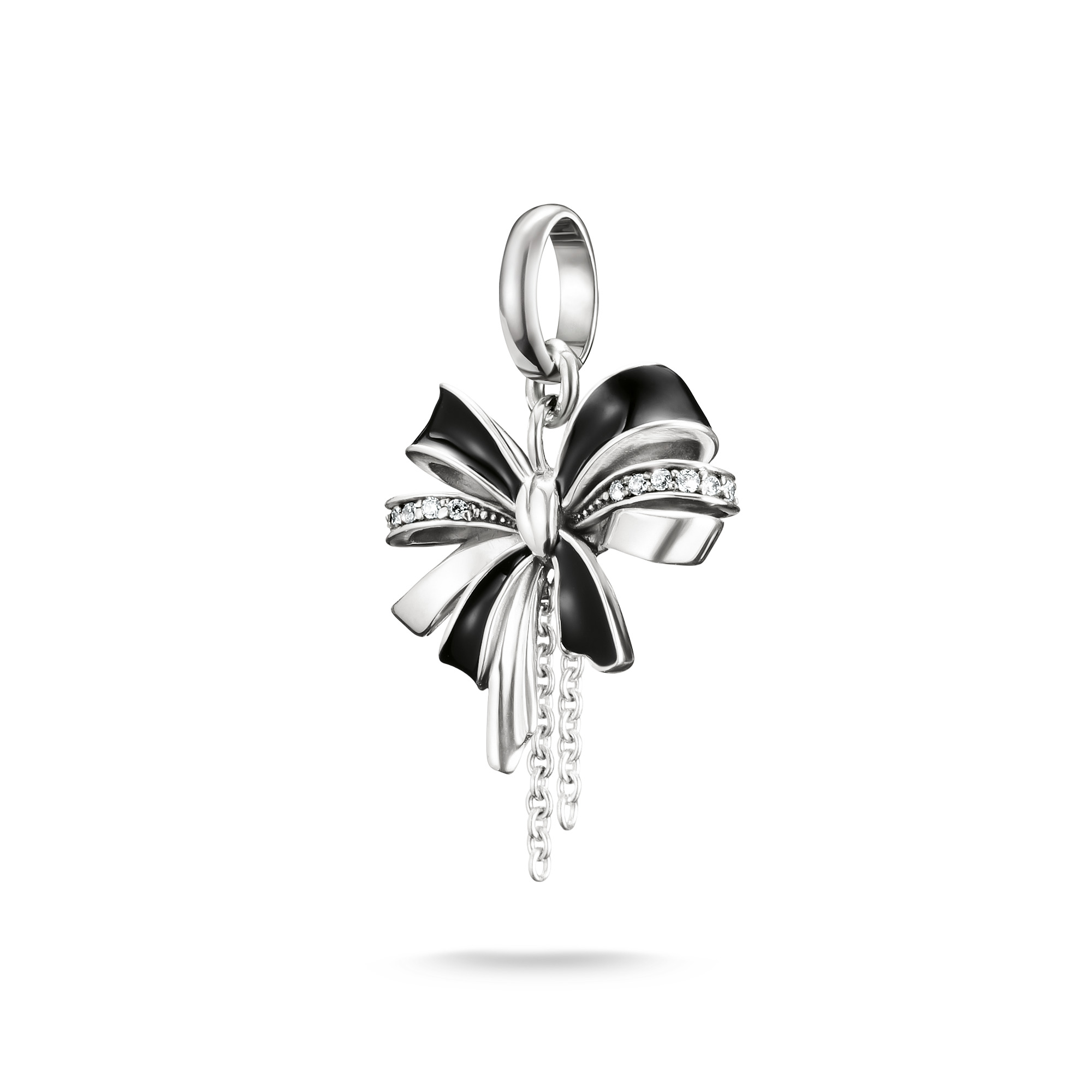 Thomas Sabo Charm-Anhänger Schleife schwarz aus 925 Silber mit Zirkonia für Damen, 33x15mm
