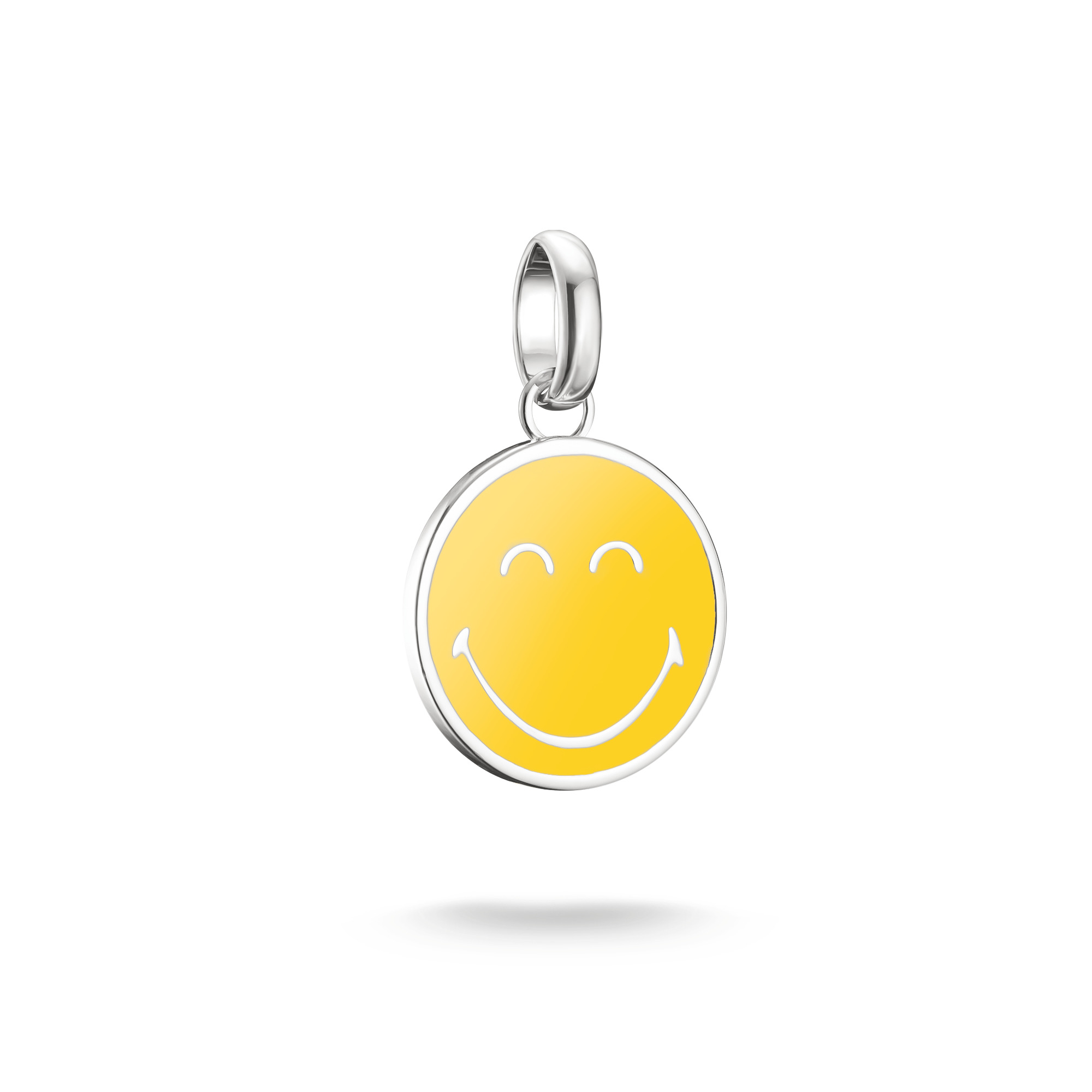 Thomas Sabo Smileyworld Calm Charm-Anhänger aus 925 Silber, handgemalt, gelb, 21mm x 13mm für Damen