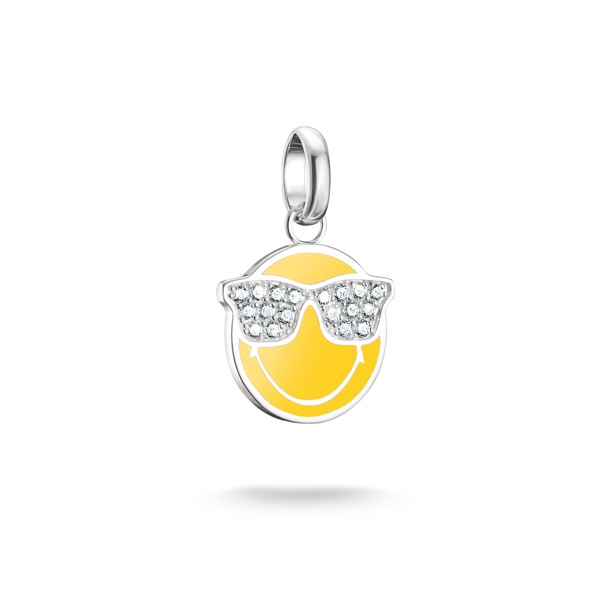Thomas Sabo Smileyworld Sonnenbrillen Charm-Anhänger 925 Silber, handbemalt, Zirkonia, gelb, Damen 21mm x 14mm