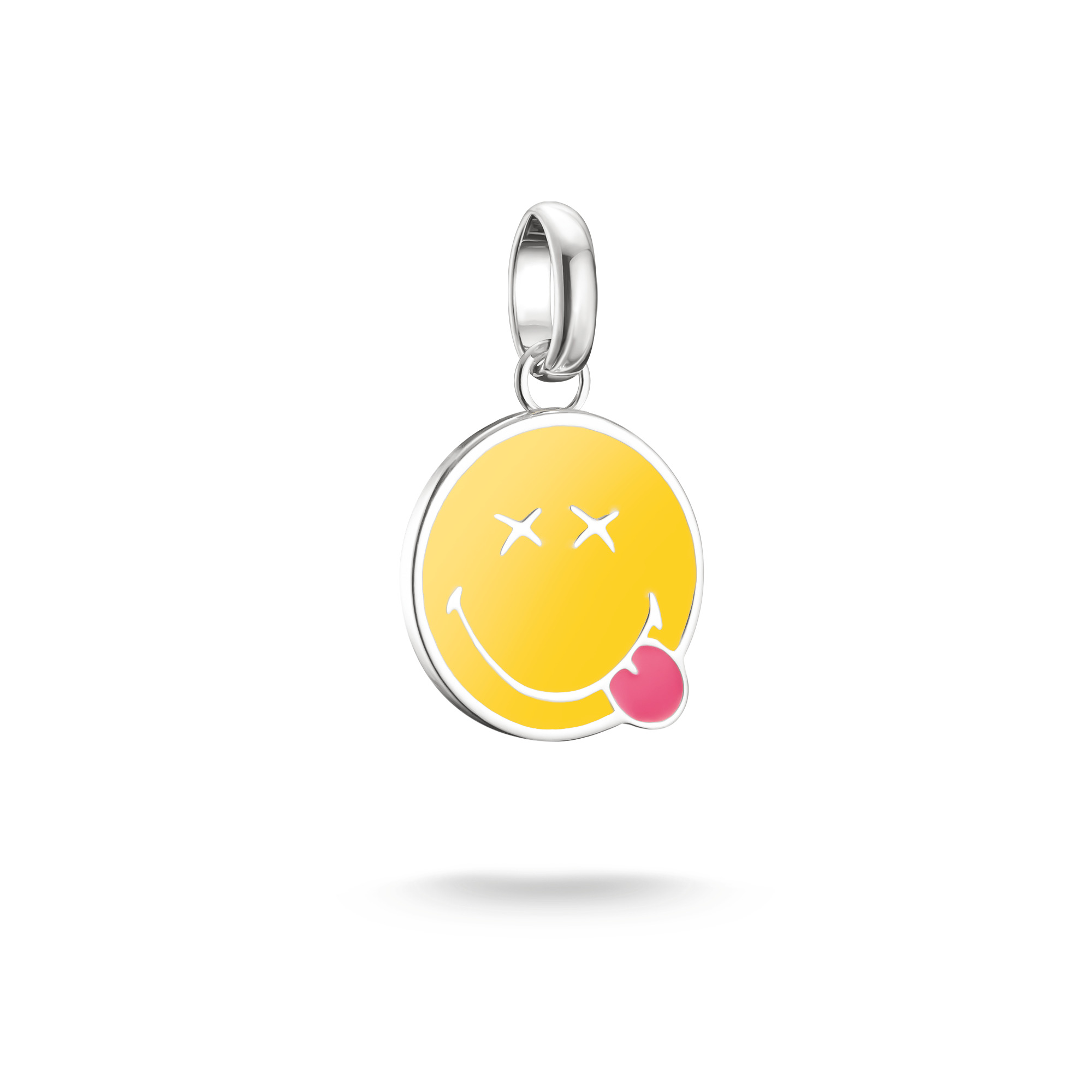 Thomas Sabo Smileyworld Cheeeky Charm-Anhänger aus 925 Silber, handgemalt in Gelb und Pink, 21mm x 13mm