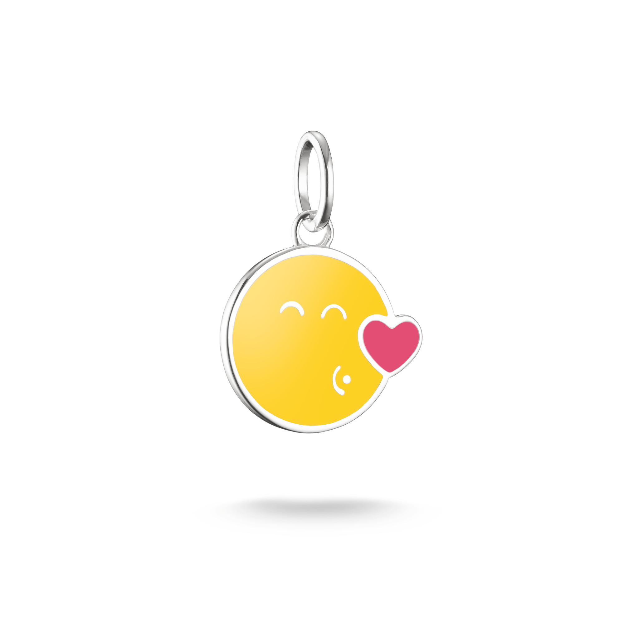 Thomas Sabo Smileyworld Kiss Charm-Anhänger aus 925 Silber, handgemalt, Damen, 21mm x 14,5mm, silberfarben,