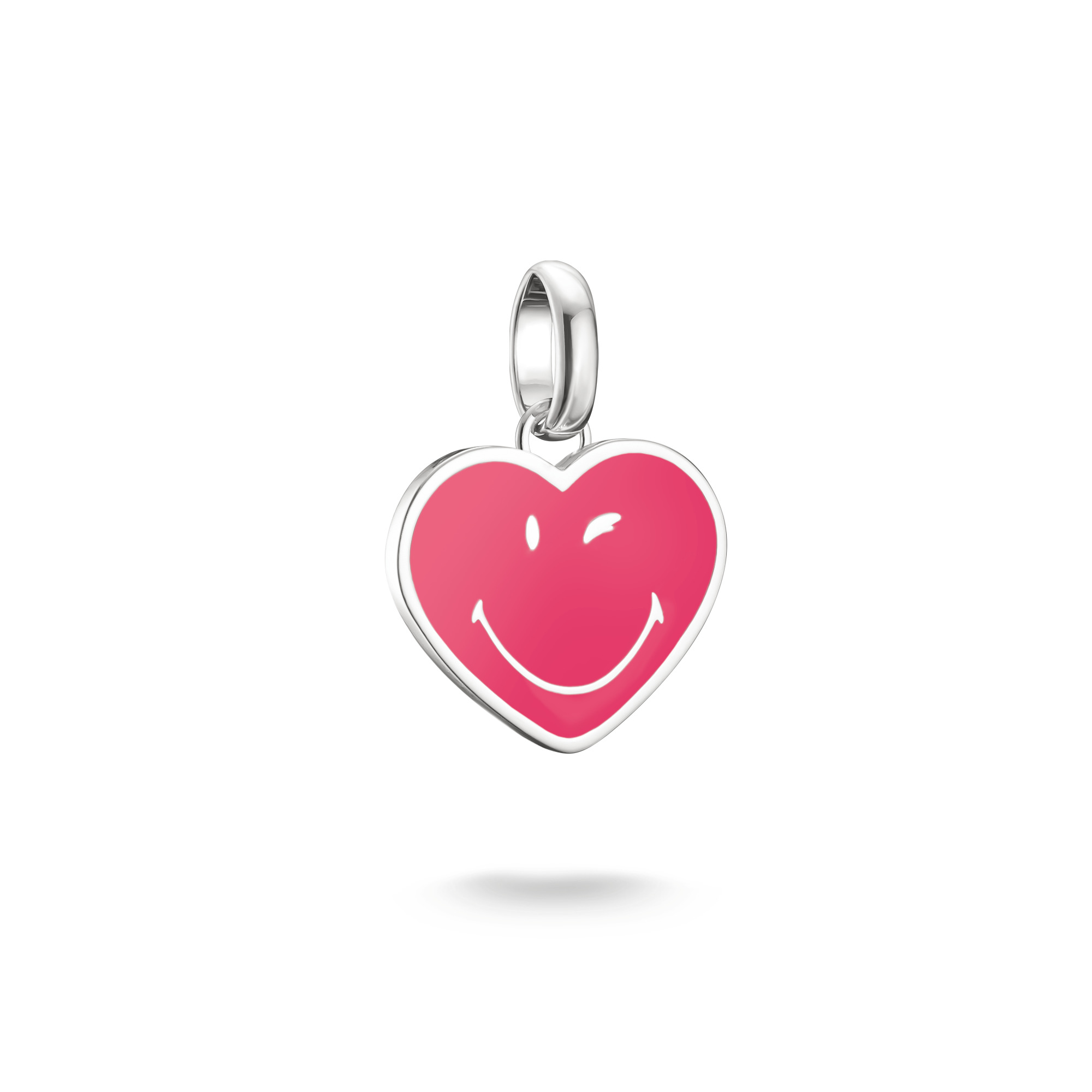 Thomas Sabo Smileyworld Herz Charm-Anhänger aus 925 Silber, handgemalt, pink, 21mm x 13mm für Damen