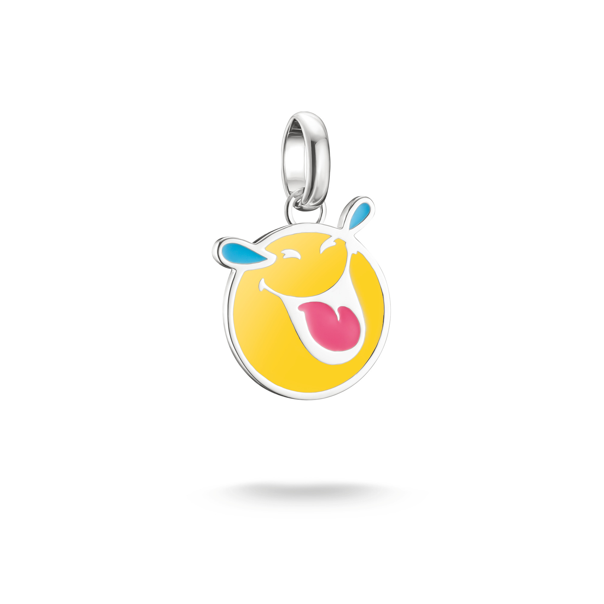 Thomas Sabo Smileyworld Laughing Charm-Anhänger aus 925er Silber, handgemalt, gelb-pink-türkis, 21mm x 13mm