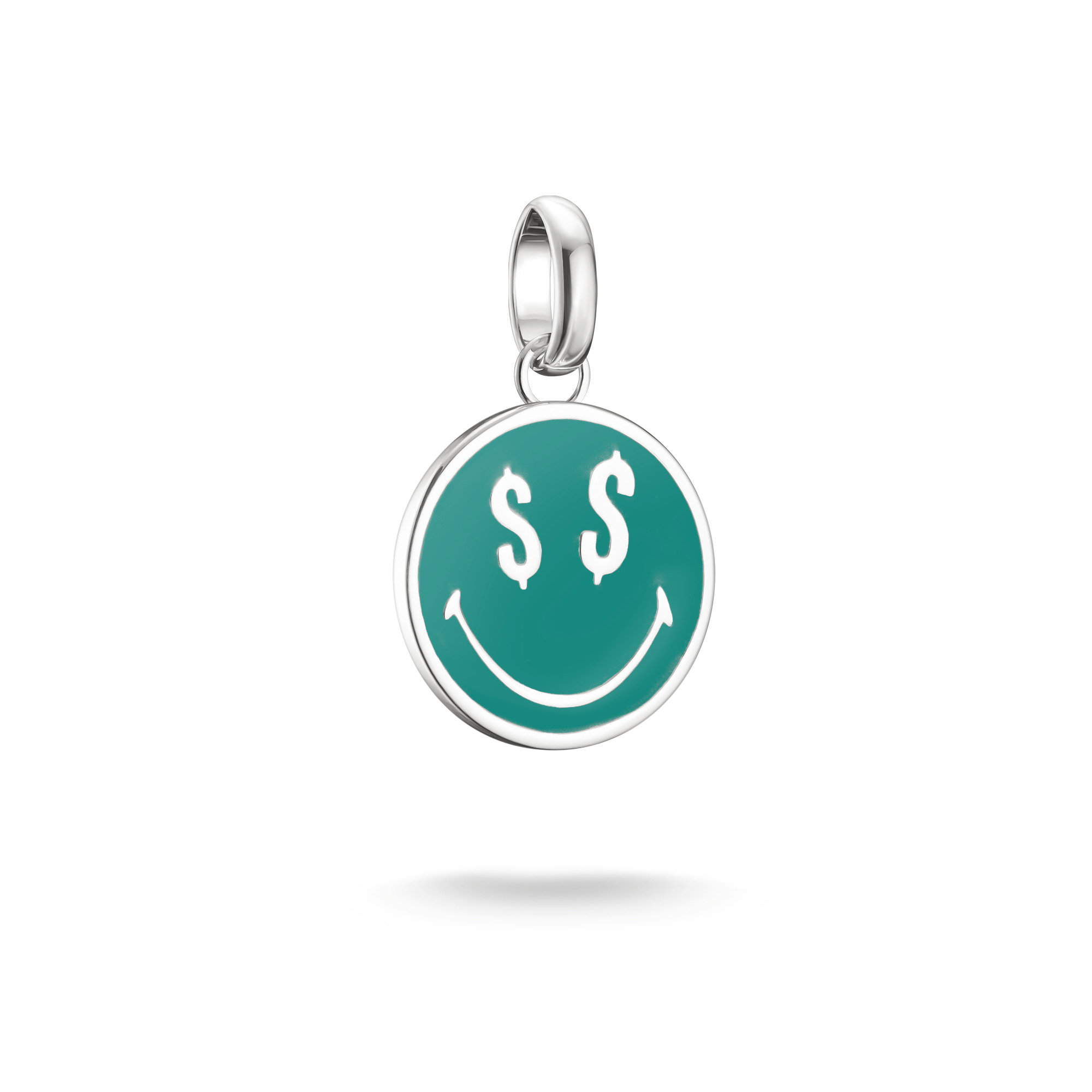 Thomas Sabo Smileyworld Dollars Charm-Anhänger aus 925 Silber, handgemalt, grün, 21mm x 13mm für Damen