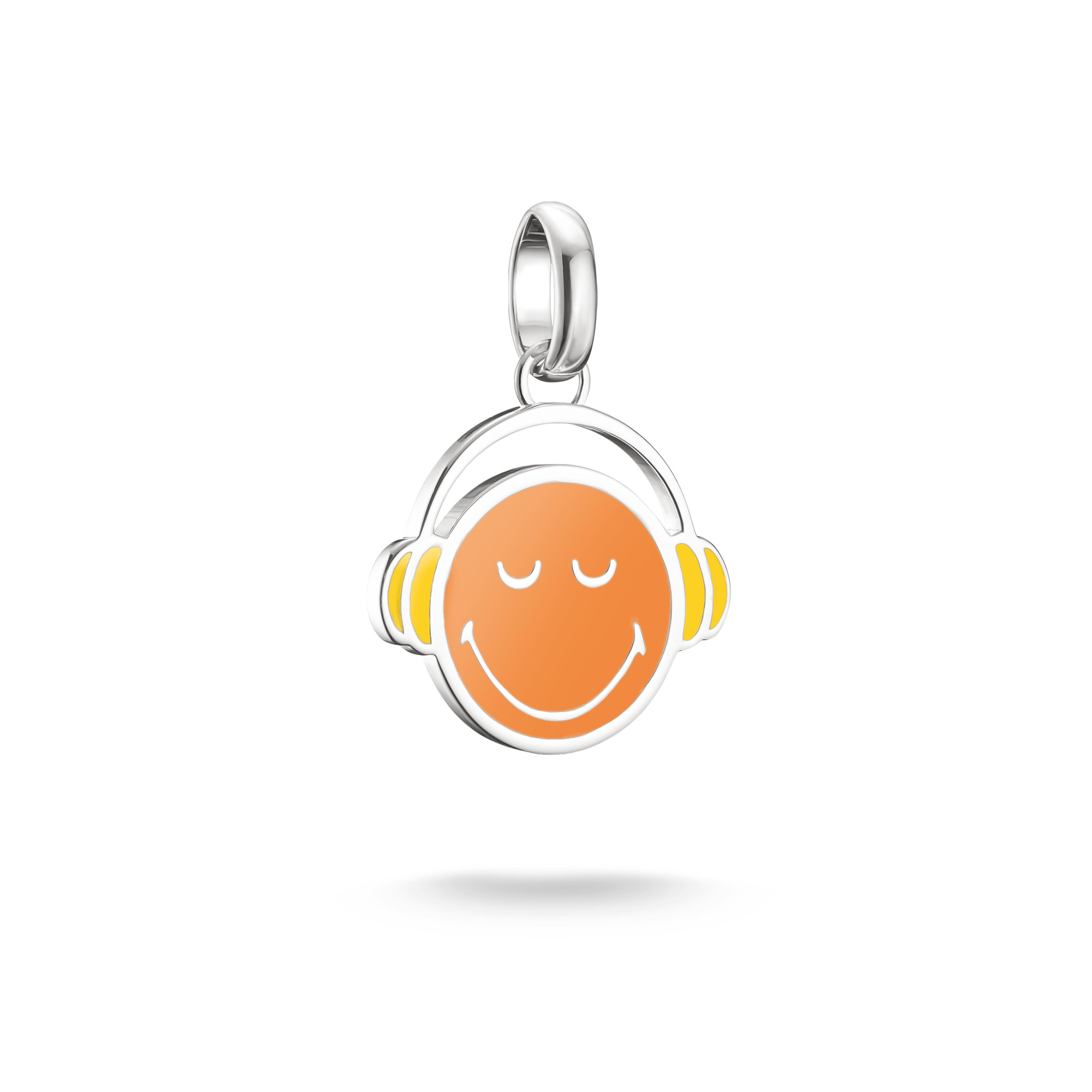 Thomas Sabo Smileyworld Kopfhörer Charm-Anhänger aus 925er Silber, handgemalt, orange-gelb, 21mm x 15mm