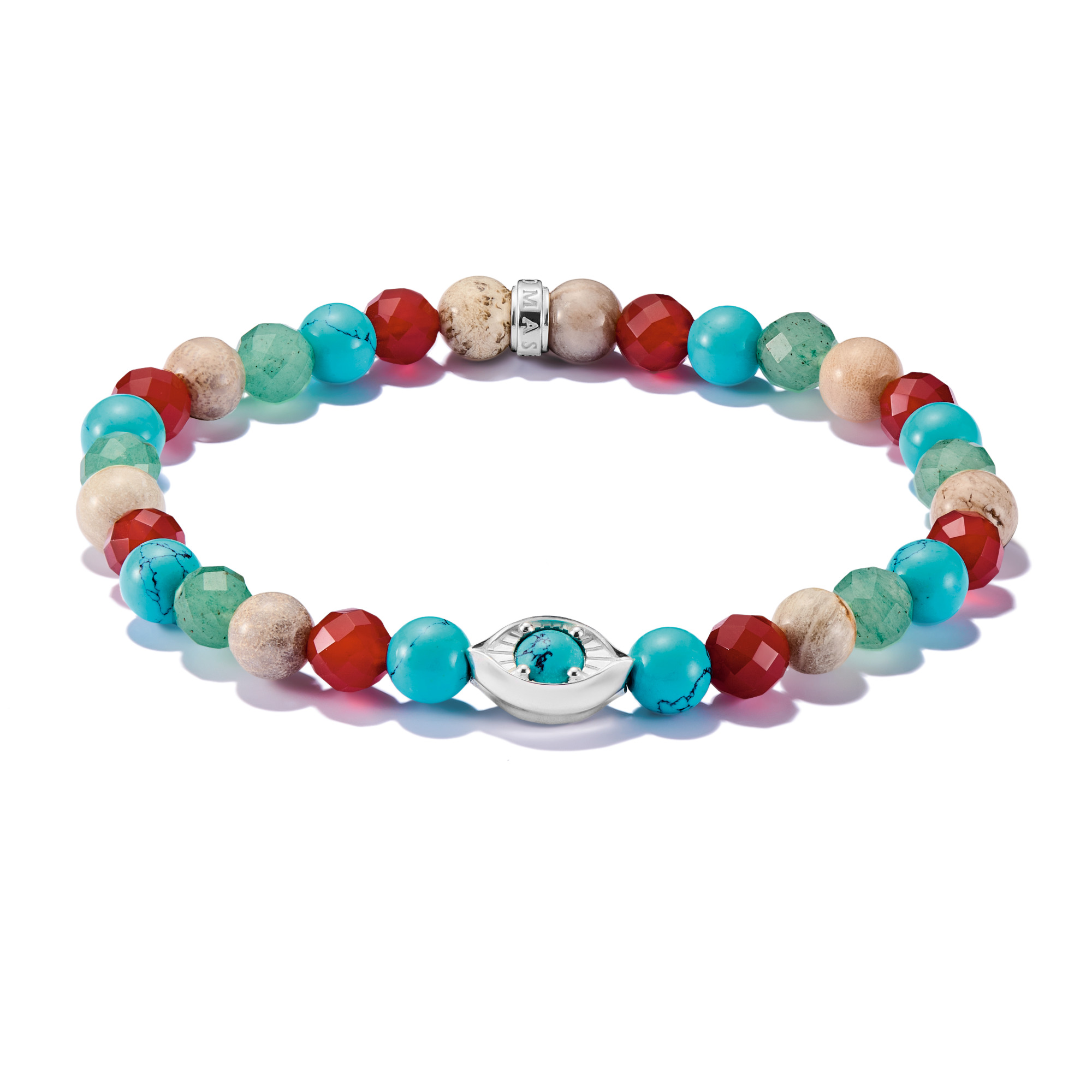 Thomas Sabo Armband Beads Auge Bunt aus 925 Silber für Damen, 17cm, Achat, Aventurin, Jaspis