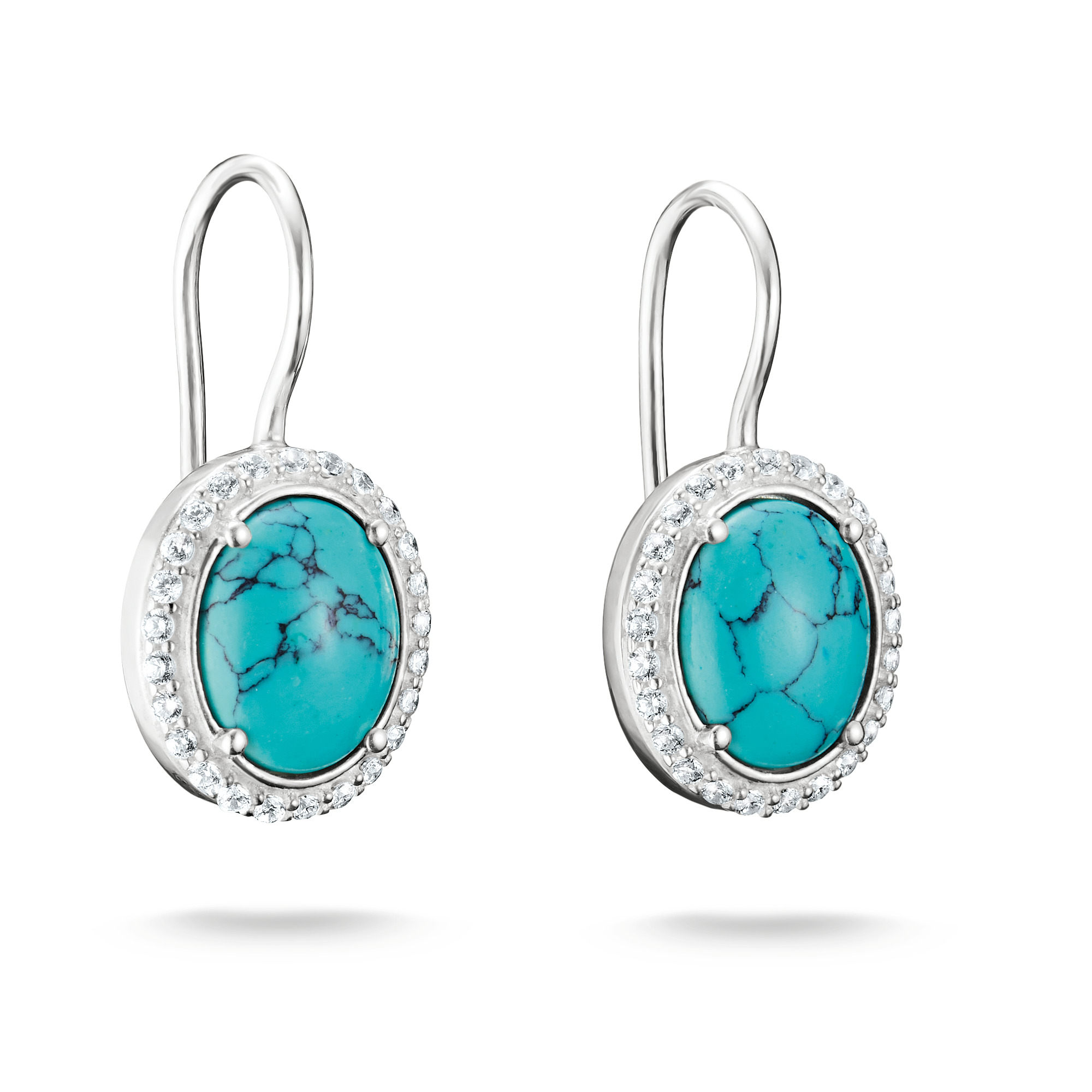 Thomas Sabo Damen Ohrringe mit ovalen Türkis-Steinen und Zirkonia, 925 Silber, 11x23mm, silber-blau