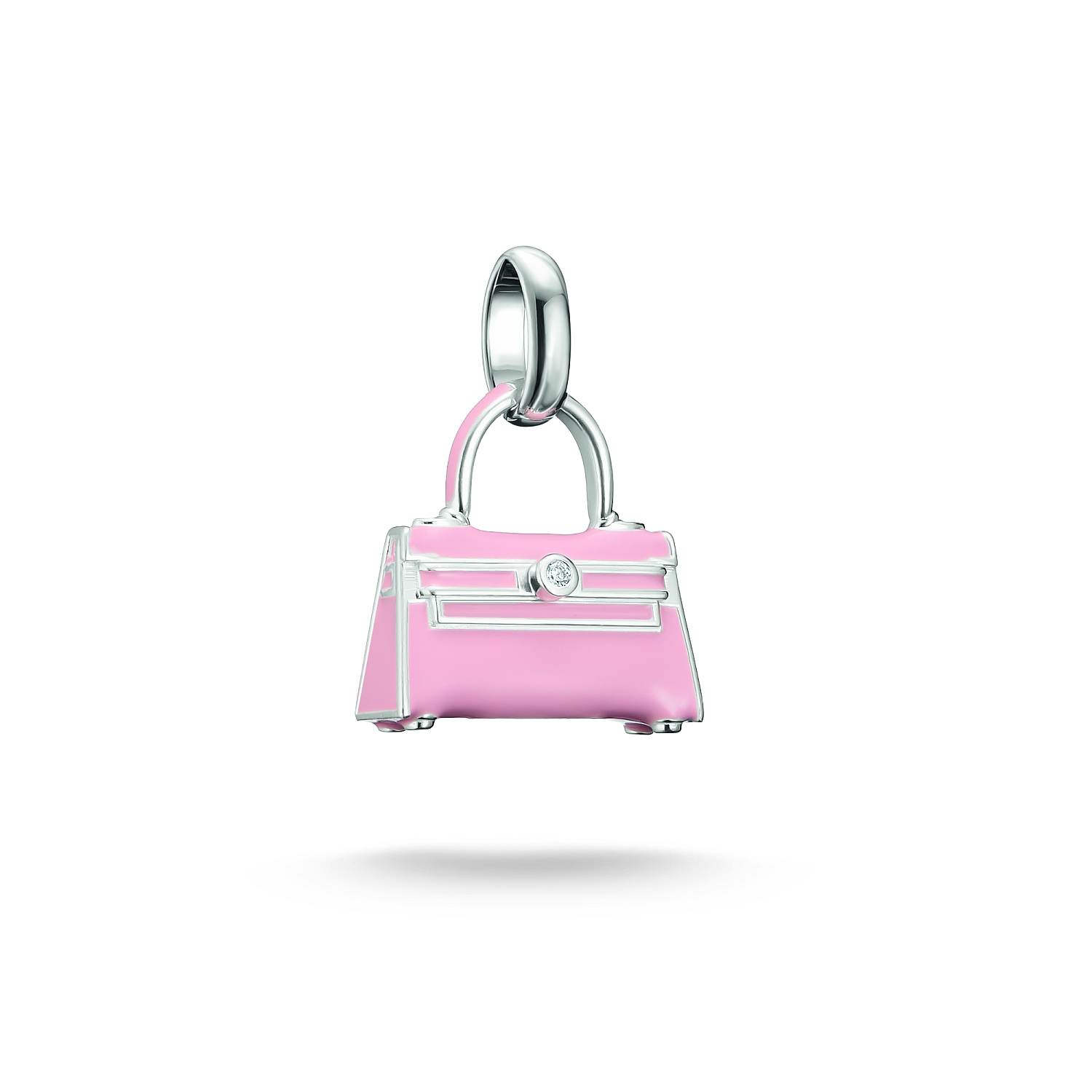 Thomas Sabo Charm-Anhänger Handtasche aus 925 Silber mit Zirkonia, rosa, für Damen, 13,5x21mm