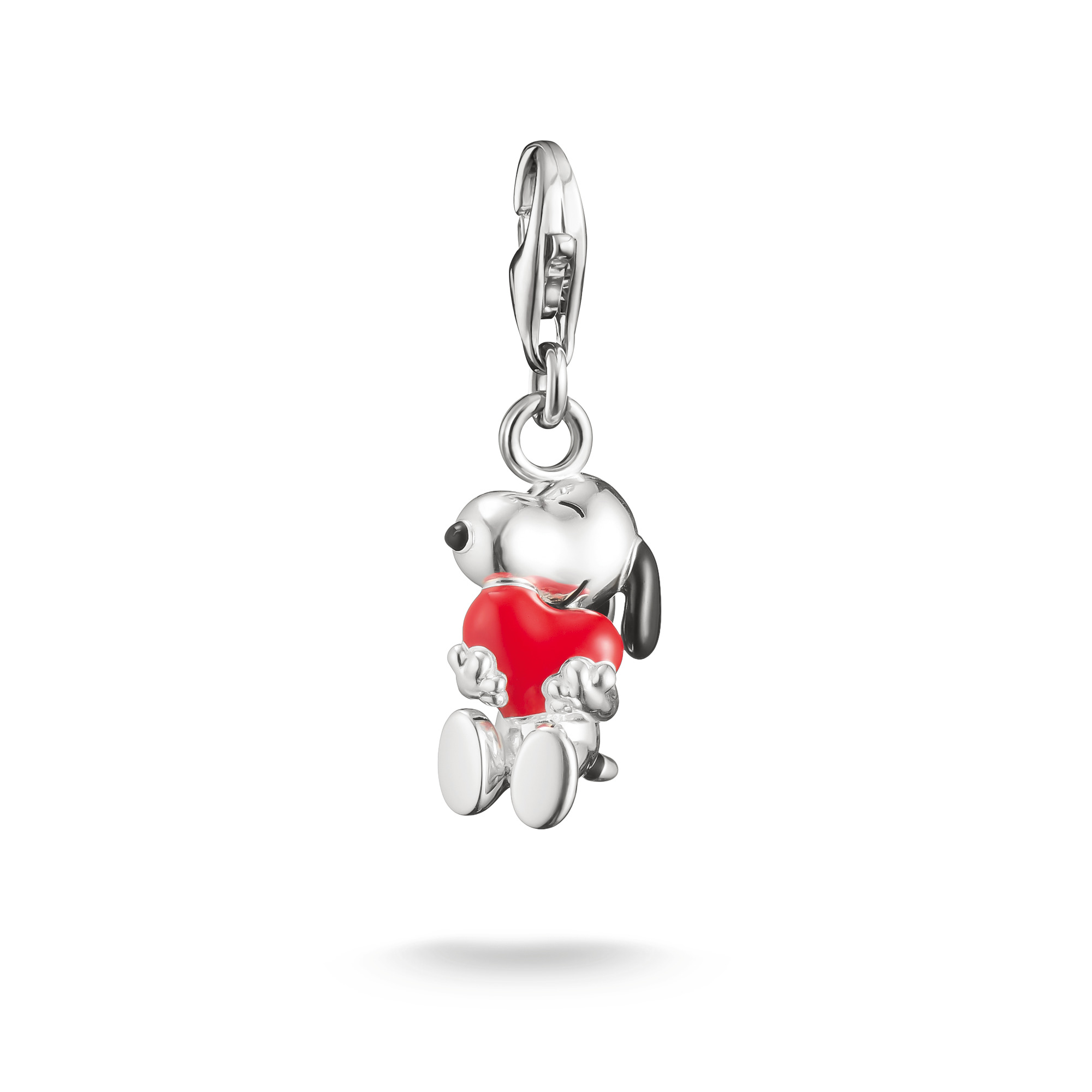 Charm-Anhänger Snoopy mit Herz von Thomas Sabo – Silber 925, Damen, PEANUTS, 9x25mm, rot-schwarz