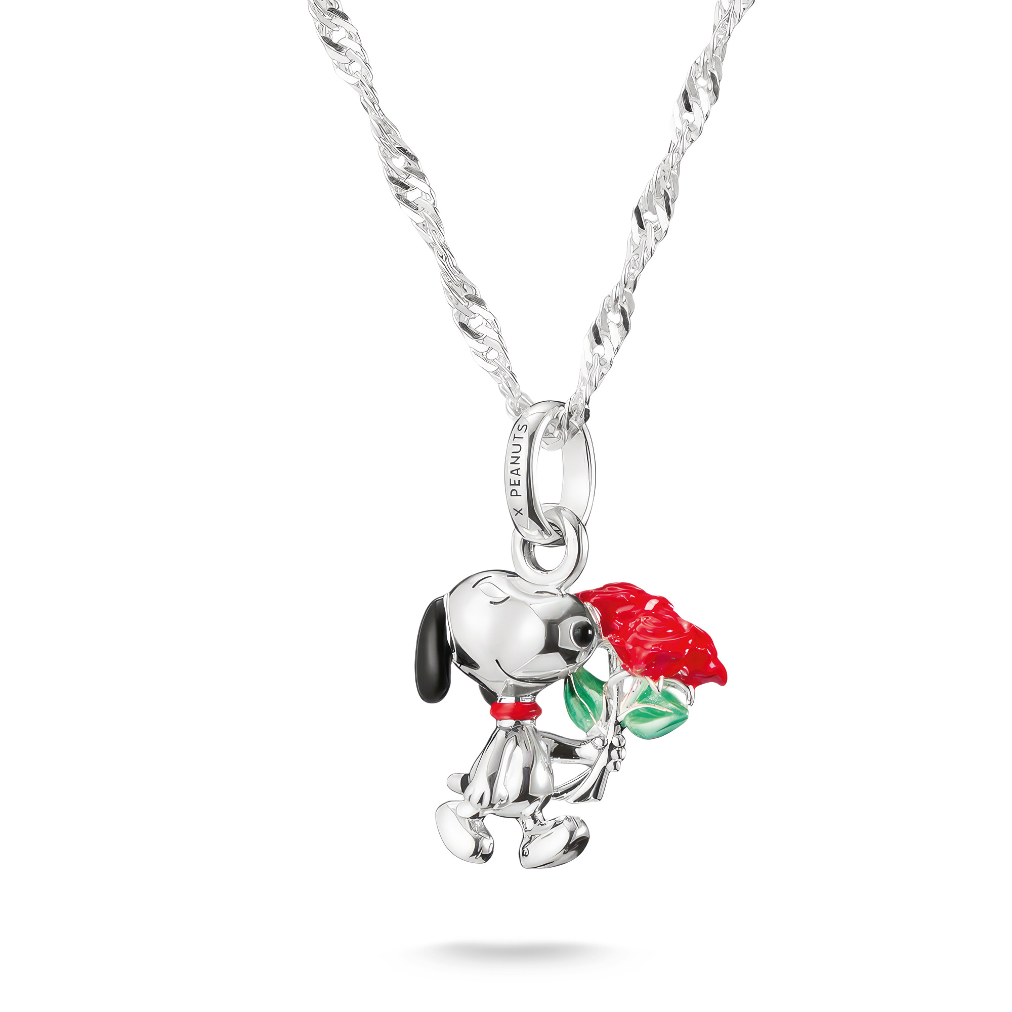 Thomas Sabo Damen Kette Snoopy mit Rosen Anhänger aus 925 Silber, 40-45 cm, silberfarben, rot, grün