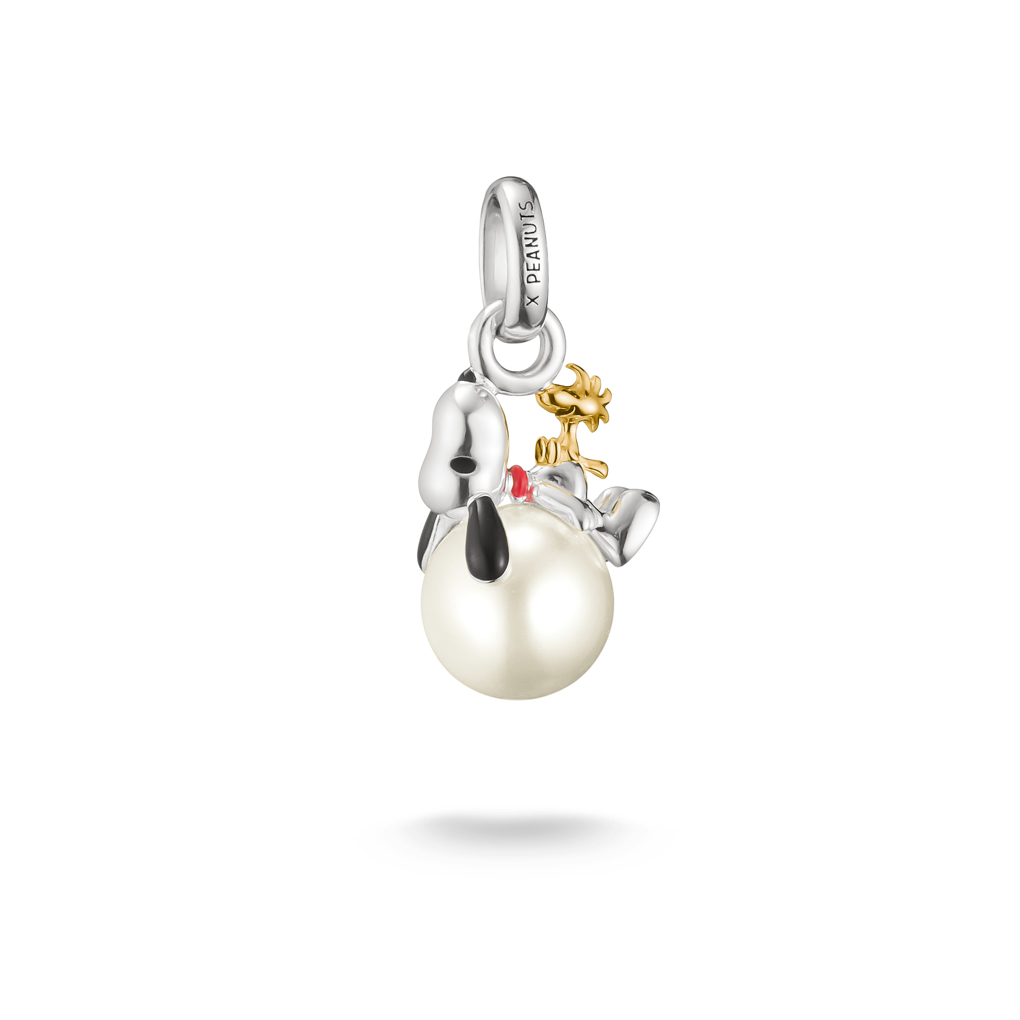 Charm-Anhänger Thomas Sabo PEANUTS Snoopy & Woodstock mit Perle, silberfarben, Damen, Santa Edition