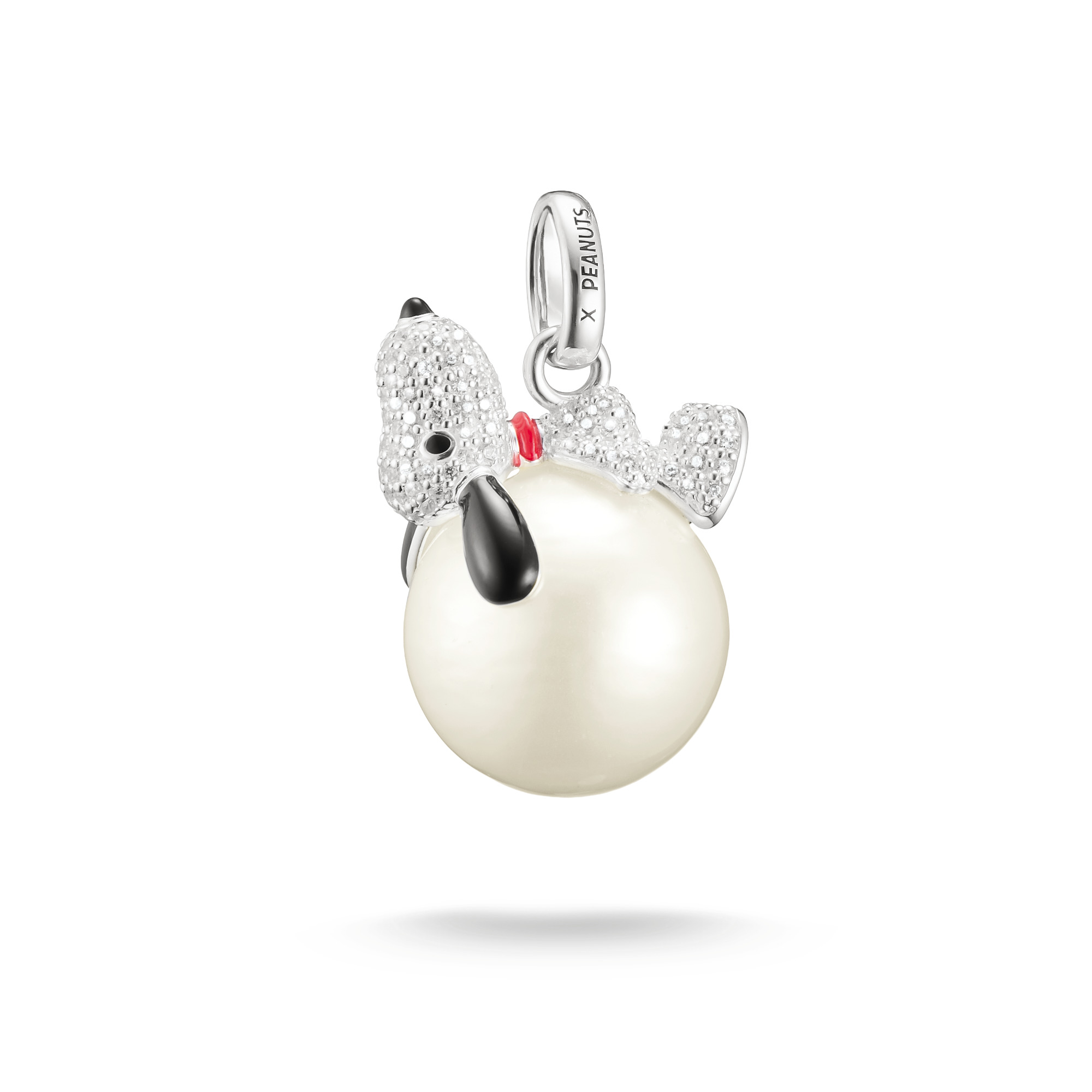 Thomas Sabo Anhänger Snoopy auf Schneeball aus 925 Silber mit Zirkonia für Damen, silber-weiß-rot