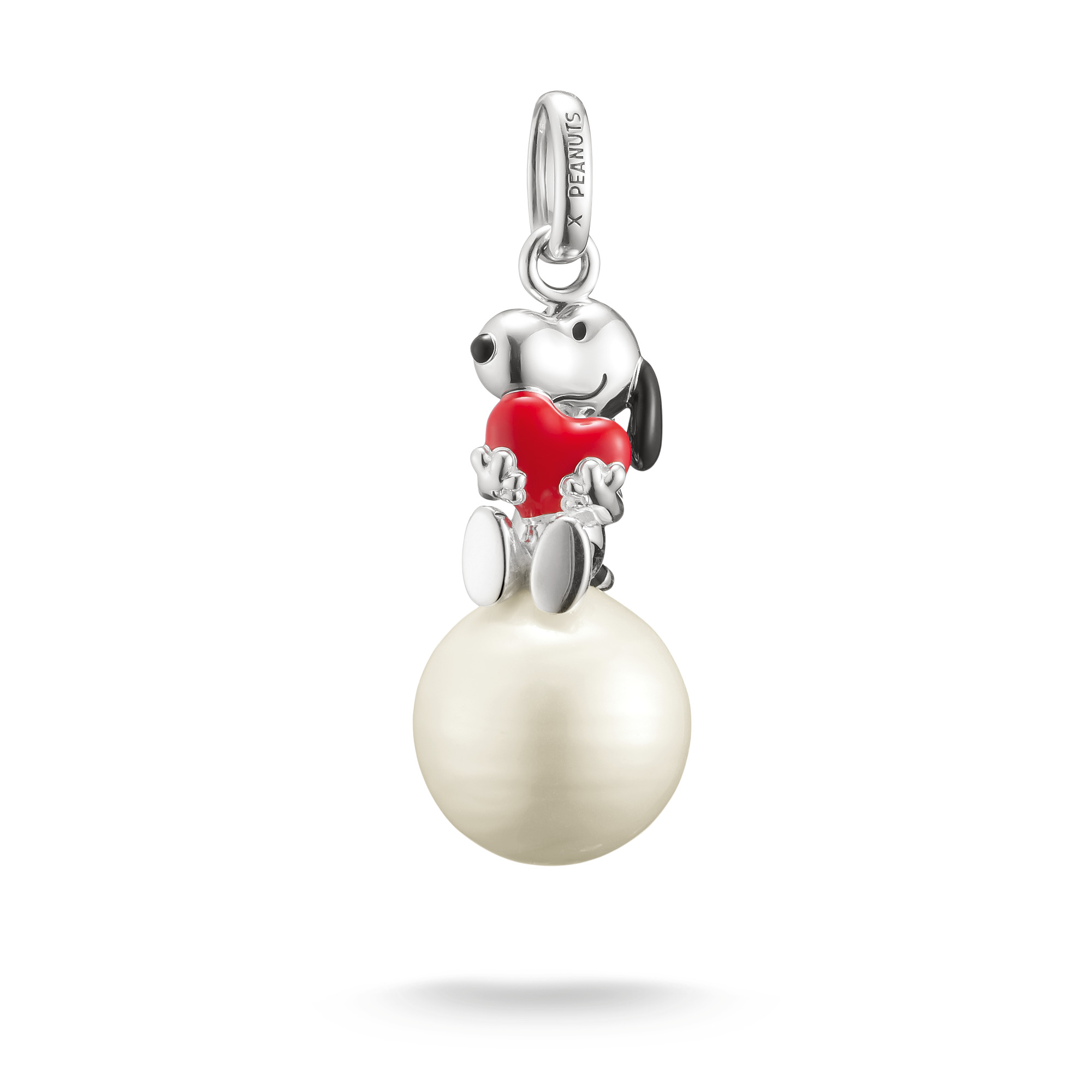 Thomas Sabo Anhänger Snoopy mit Herz auf Schneeball für Damen, 925 Silber, rot-weiß, PEANUTS Design