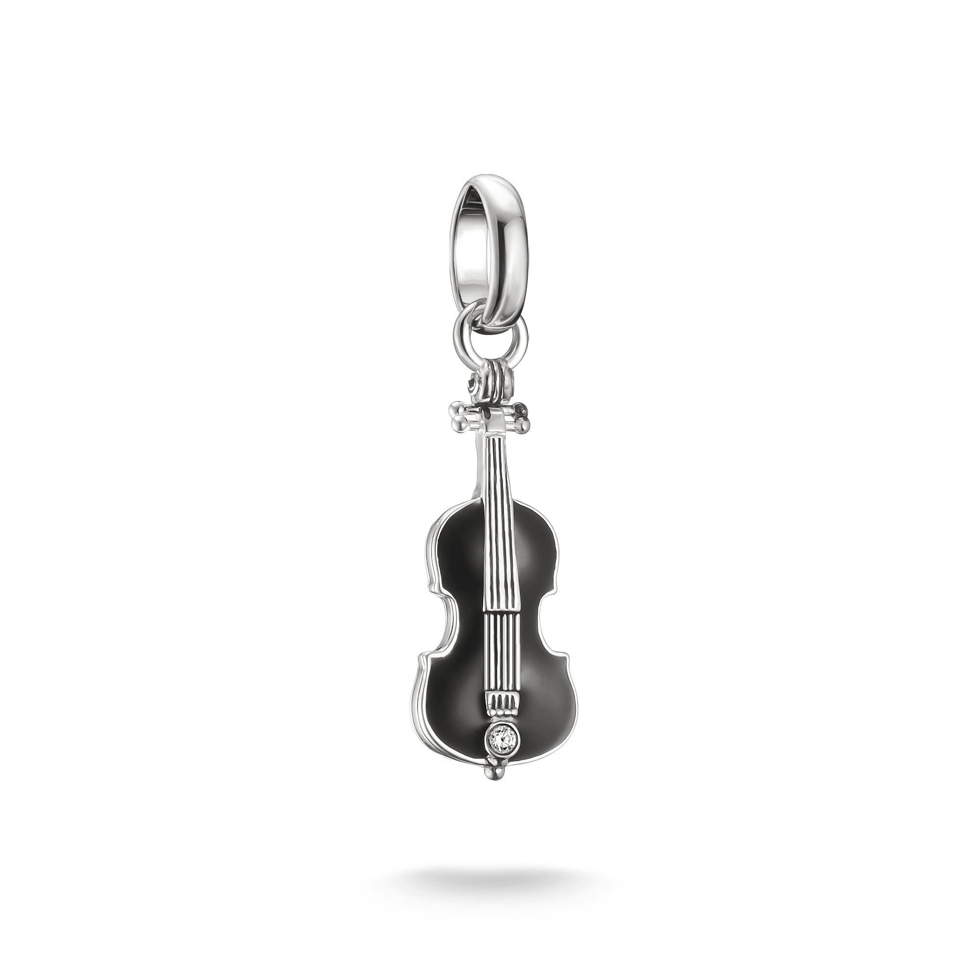 Thomas Sabo Charm-Anhänger Wednesday Cello aus 925 Silber mit Zirkonia, schwarz, 25mm x 7mm für Damen