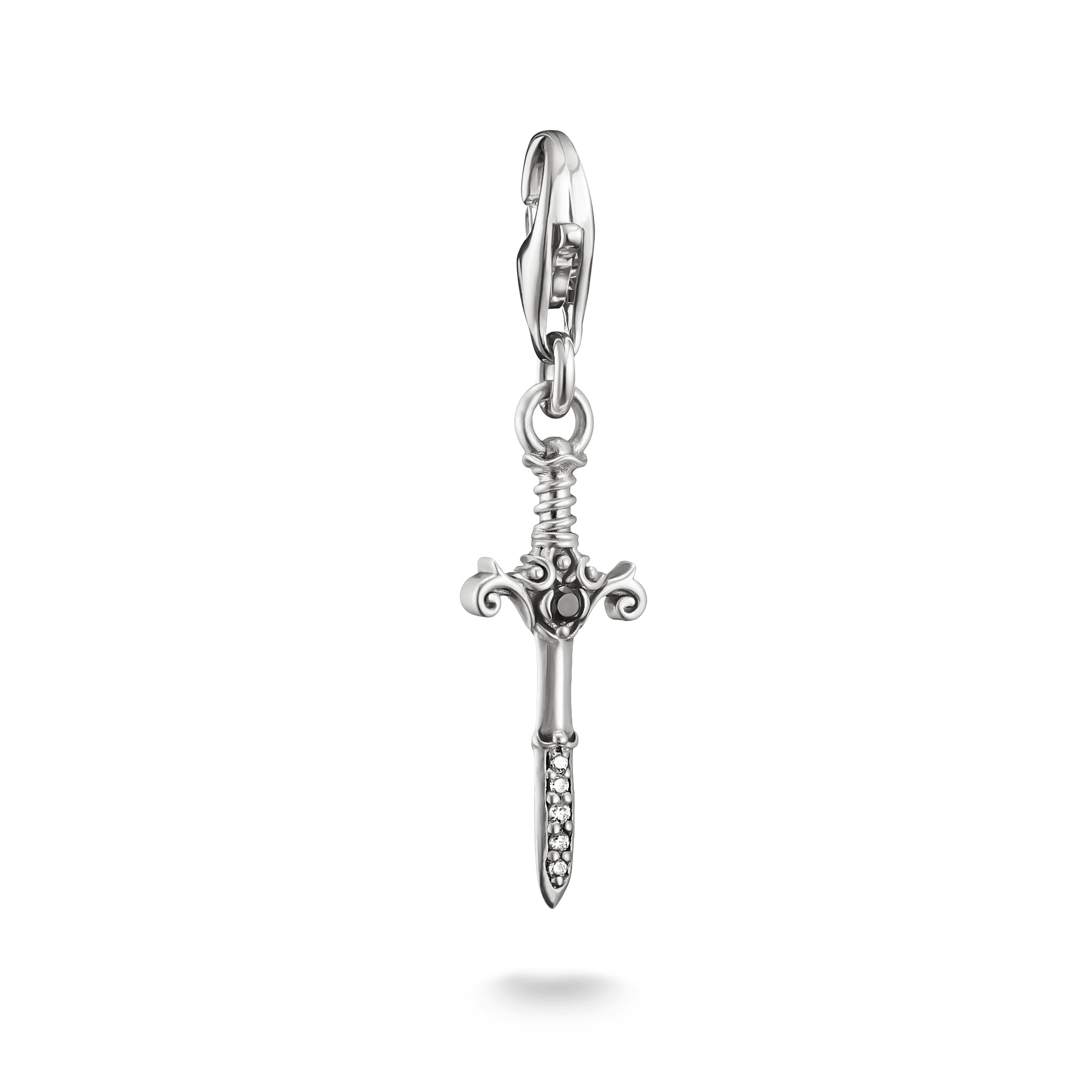 Thomas Sabo Charm-Anhänger True Romance Schwert aus 925 Silber mit schwarzem Zirkonia für Damen, 30mm x 8mm