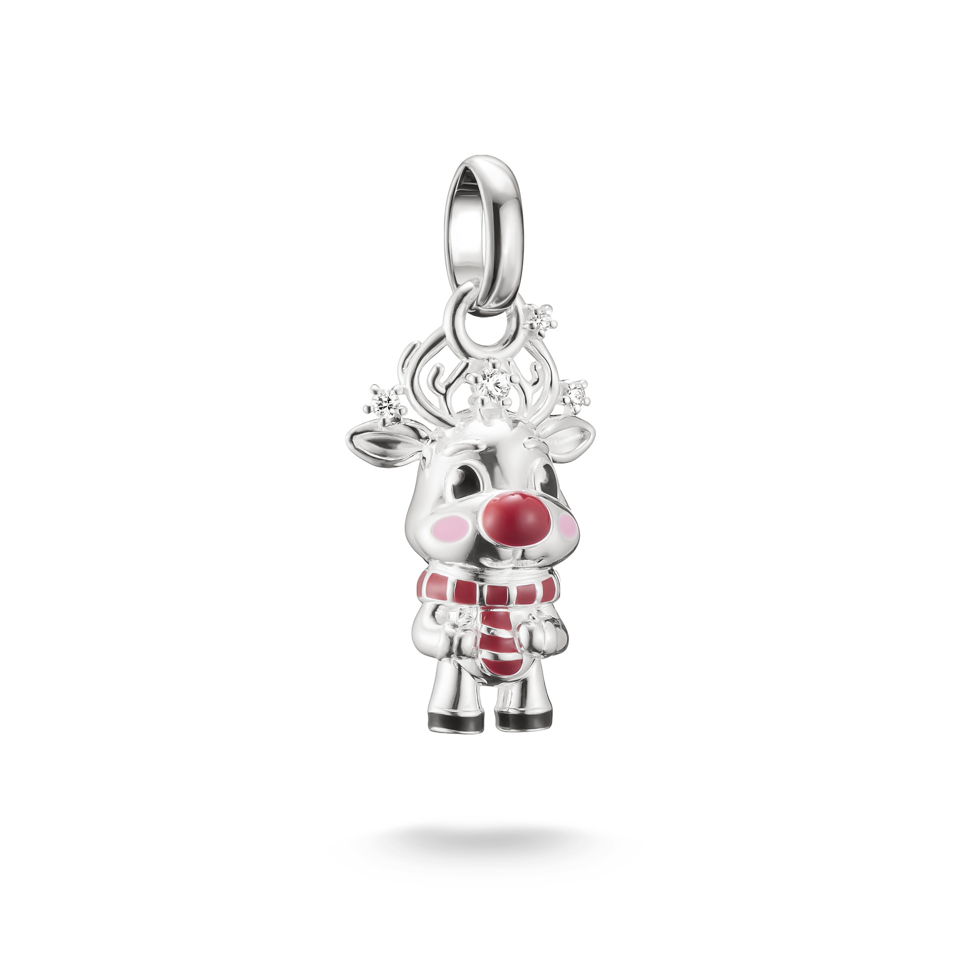 Thomas Sabo Charm-Anhänger Rentier Connect aus 925 Silber mit Zirkonia für Damen, silberfarben-rot-schwarz