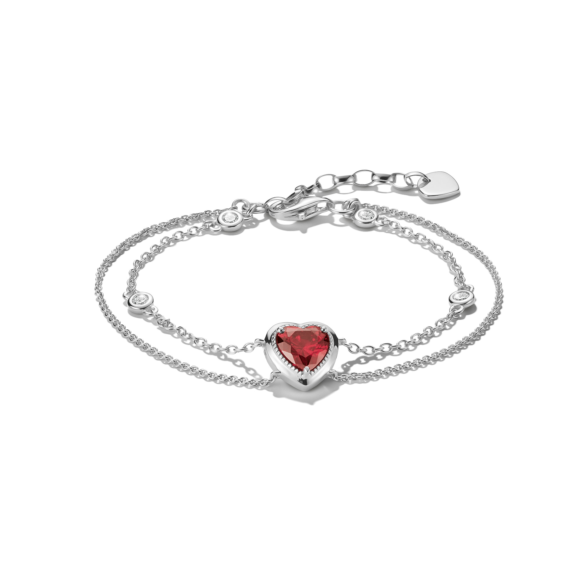 Thomas Sabo Armband Zweireihig mit Herz in granatrot, 925 Silber, Zirkonia, für Damen, 16-19 cm