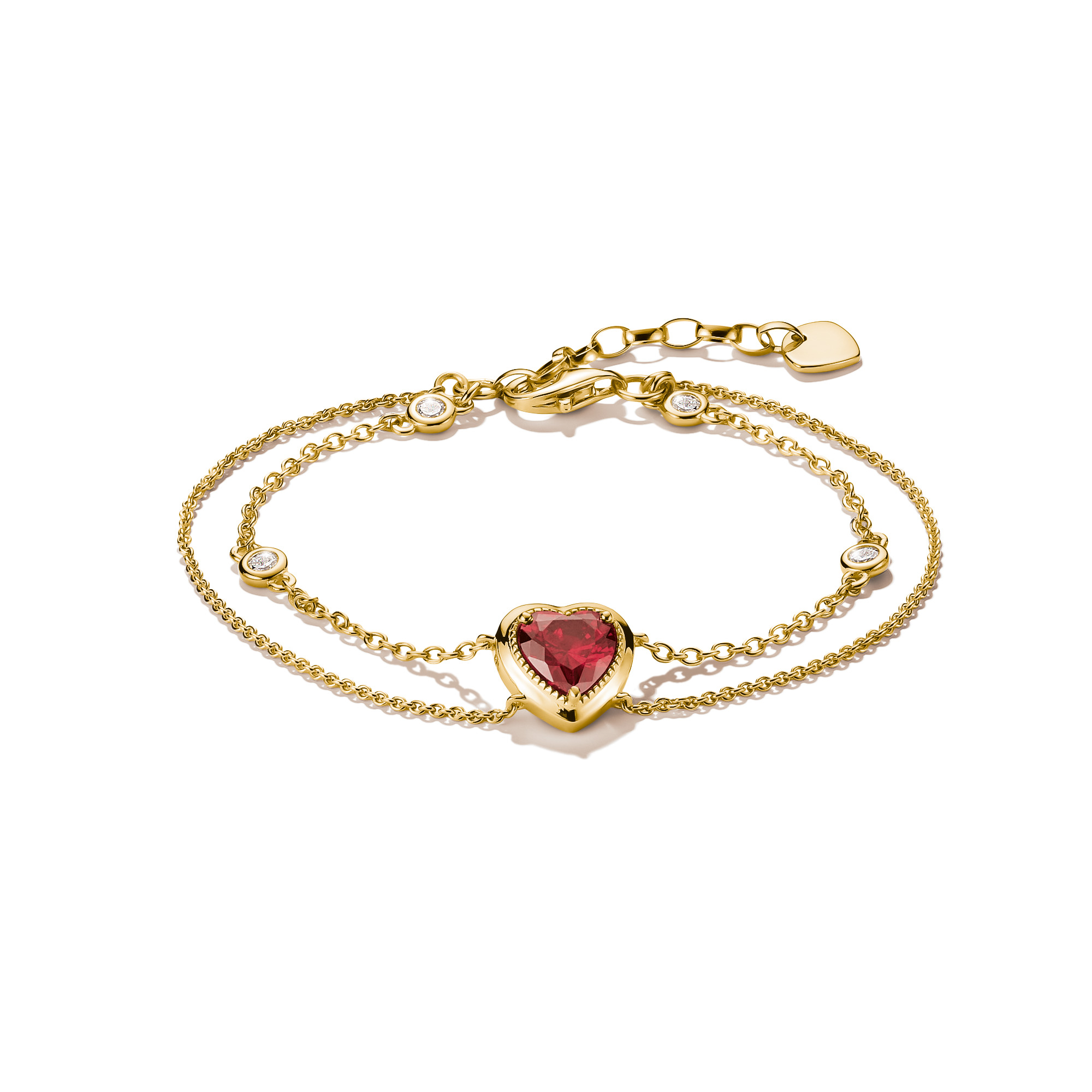 Thomas Sabo Armband Zweireihig Herz granatrot 18k vergoldet Damen Armschmuck 925 Silber Zirkonia 16-19cm