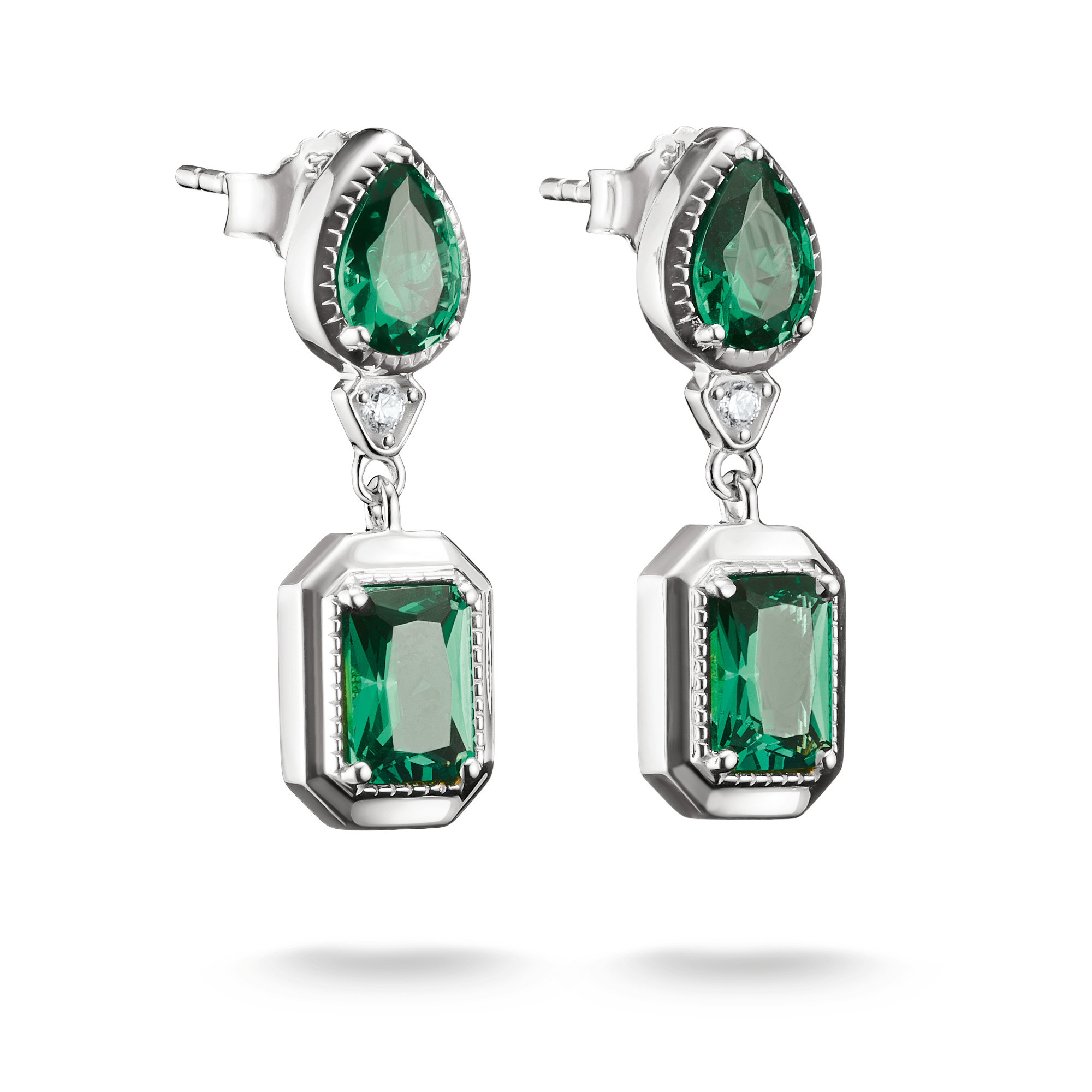 Thomas Sabo Ohrstecker Oktagon Smaragdgrün 925 Silber mit Zirkonia für Damen, 8x25mm
