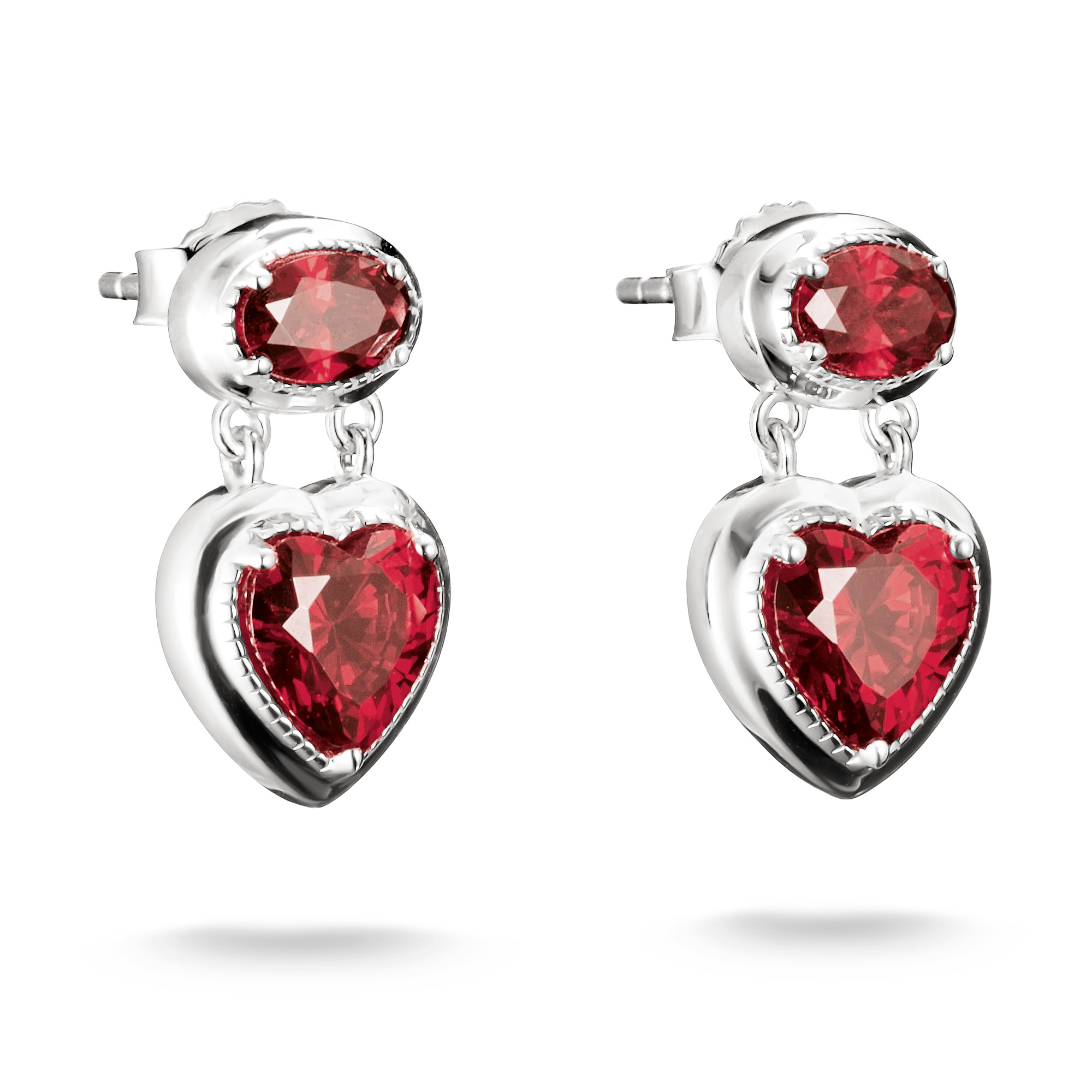 Thomas Sabo Ohrstecker Herz Granatrot aus 925 Silber mit Zirkonia für Damen, 10x18mm