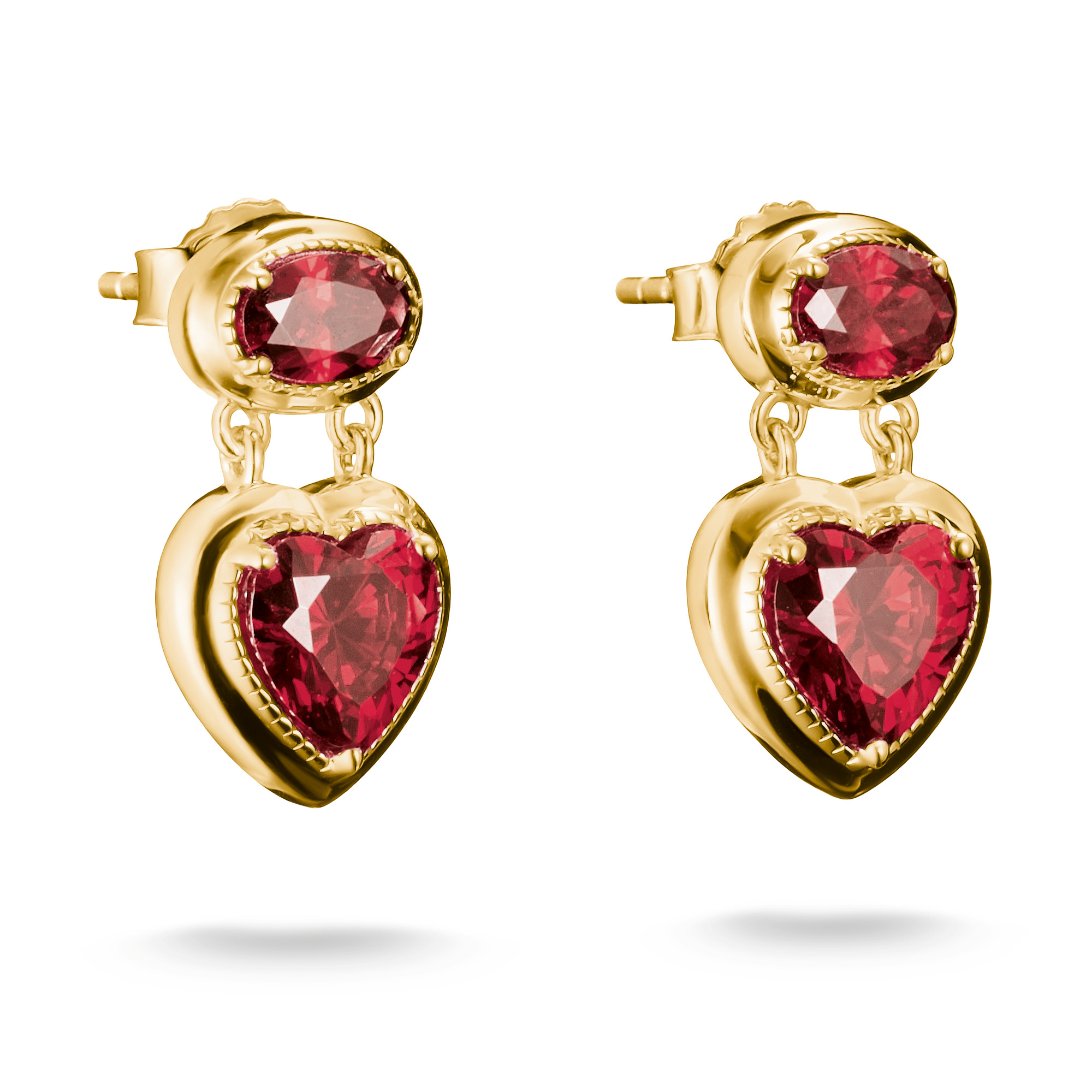 Thomas Sabo Ohrstecker Herz Granatrot 18k vergoldet mit Zirkonia für Damen, 10x18mm, Silber 925