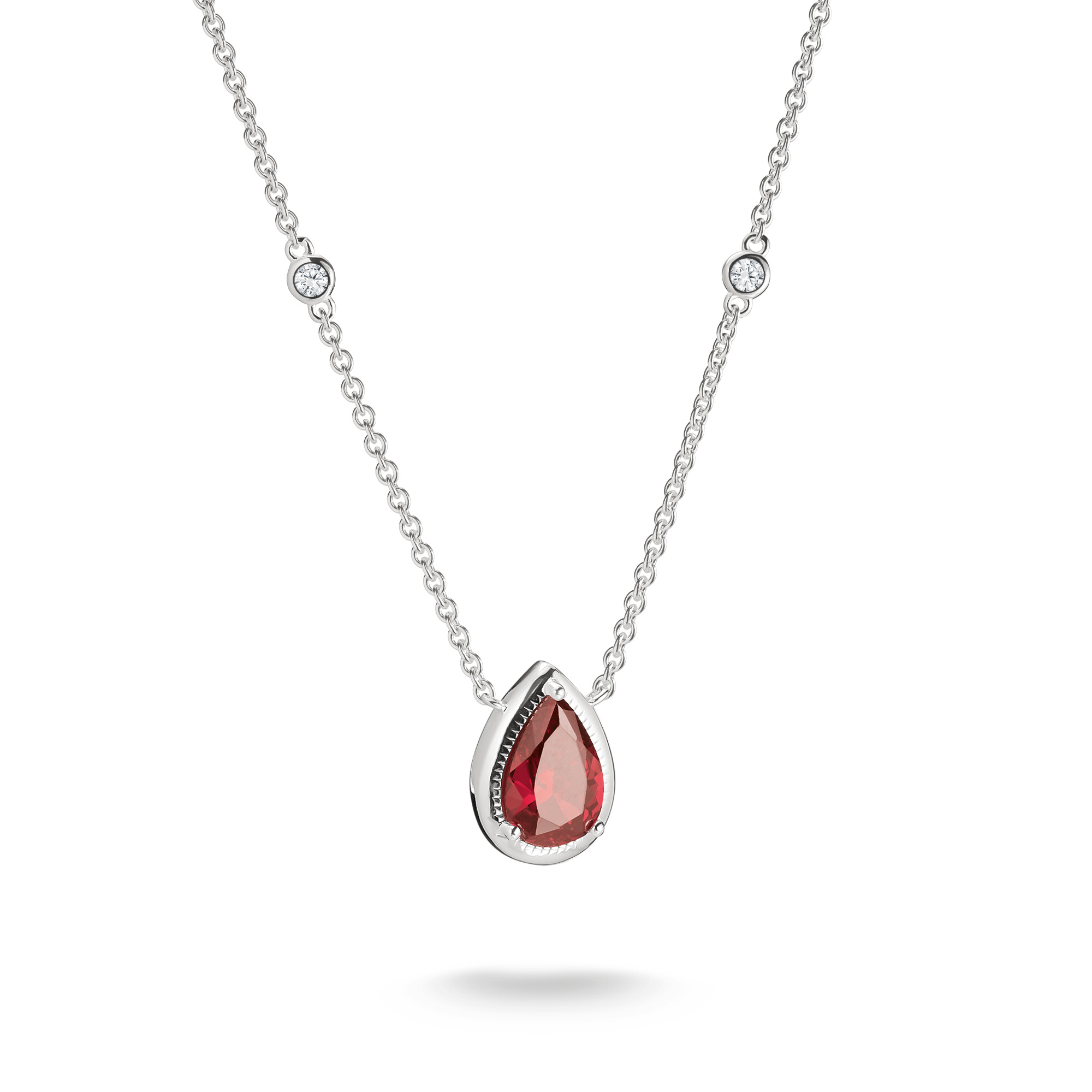 Thomas Sabo Damen Kette Tropfen Granatrot mit Zirkonia, 925 Silber, 45-50 cm, elegantes Schmuckstück