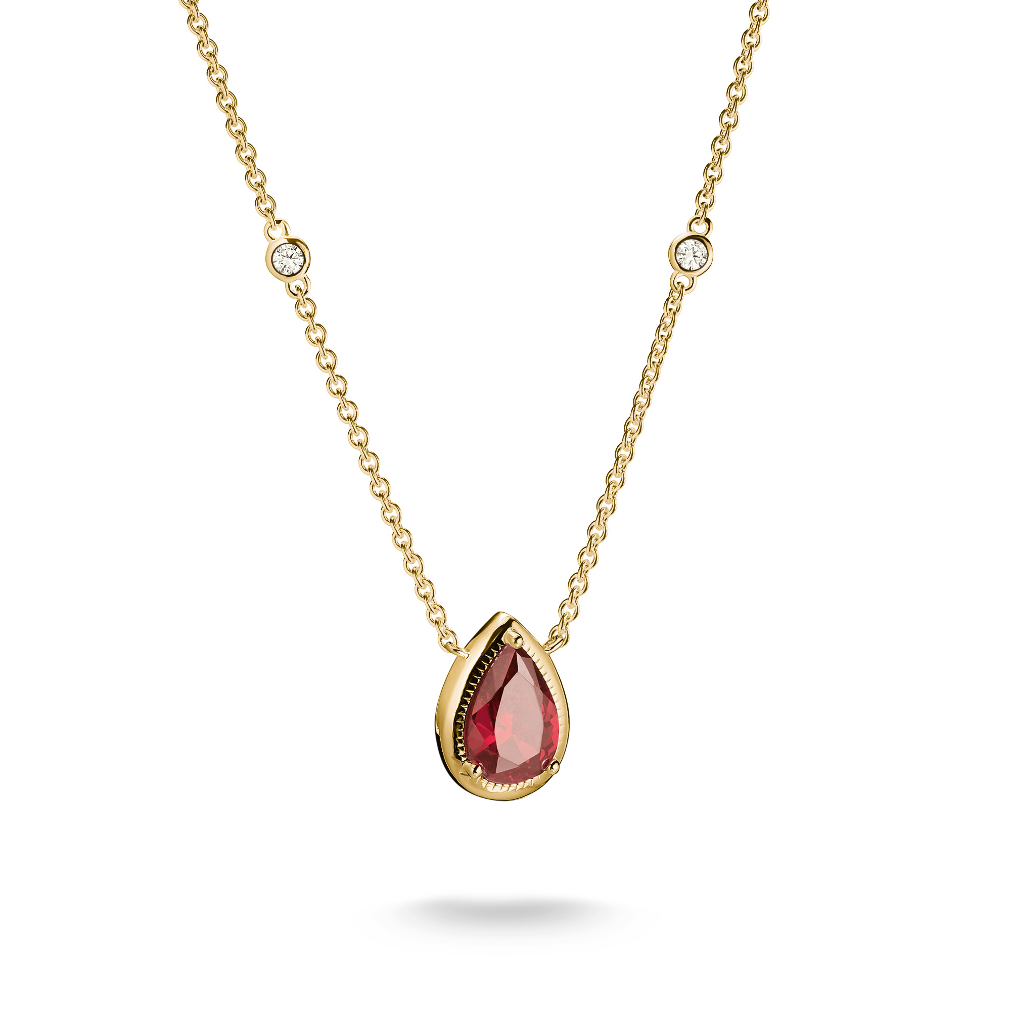 Thomas Sabo Kette Tropfen Granatrot mit Zirkonia, 18k vergoldet, Damen, 45-50cm, Silber 925