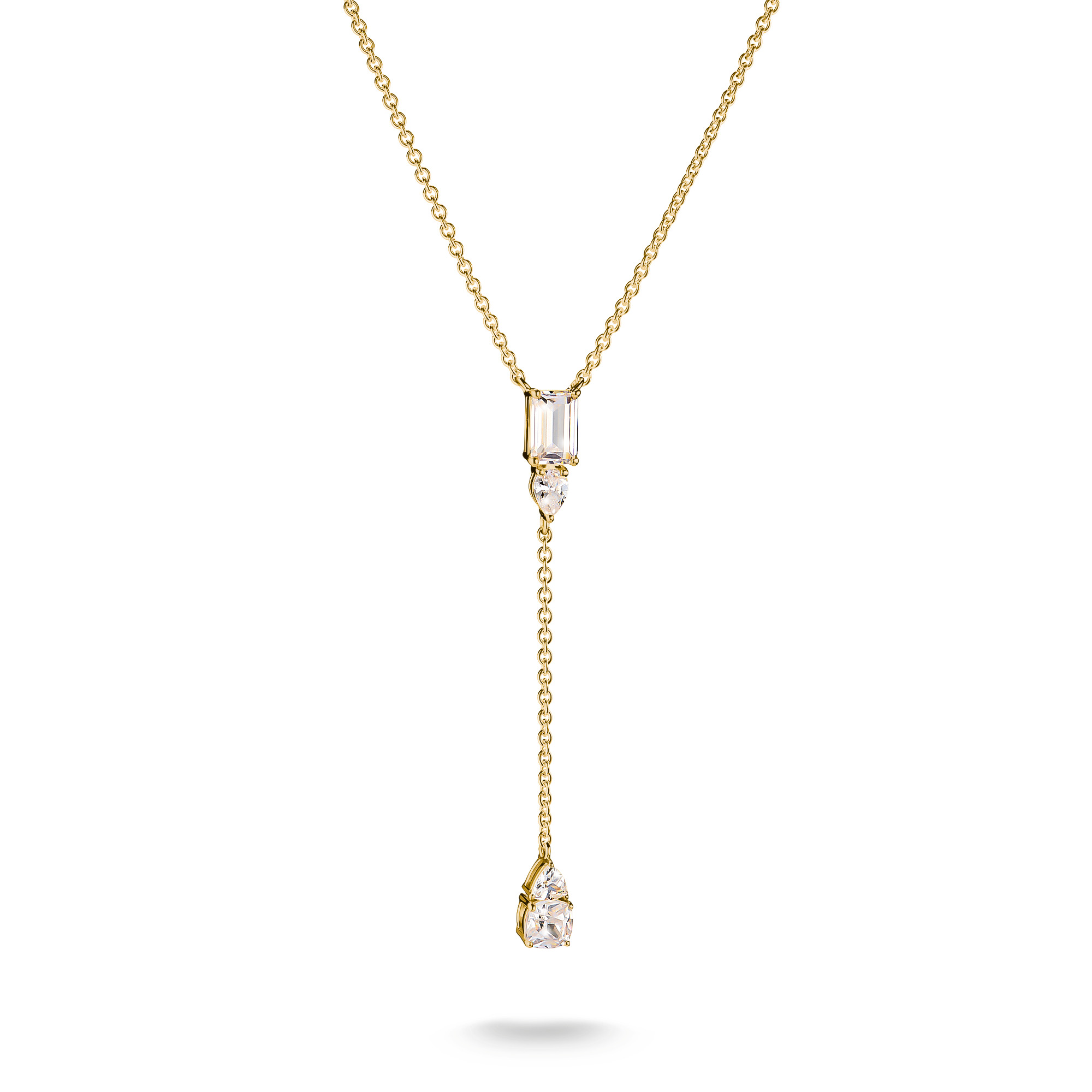 Thomas Sabo Y-Form Kette Damen 18k vergoldet mit weißen Zirkoniasteinen, 45-50 cm, Silber 925
