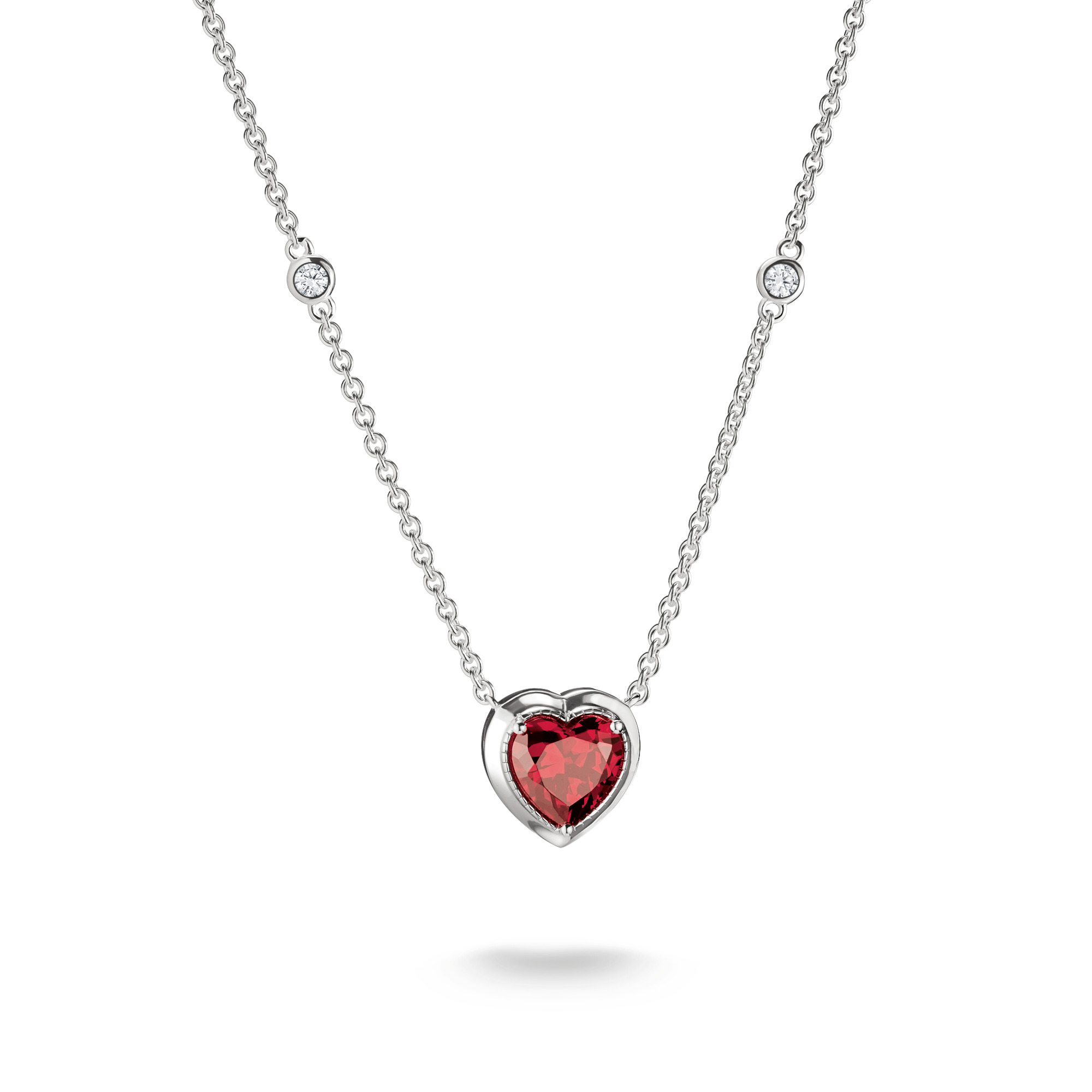 Thomas Sabo Kette mit Herzanhänger und granatrotem Zirkoniastein, 925 Silber, Damen, 45-50 cm